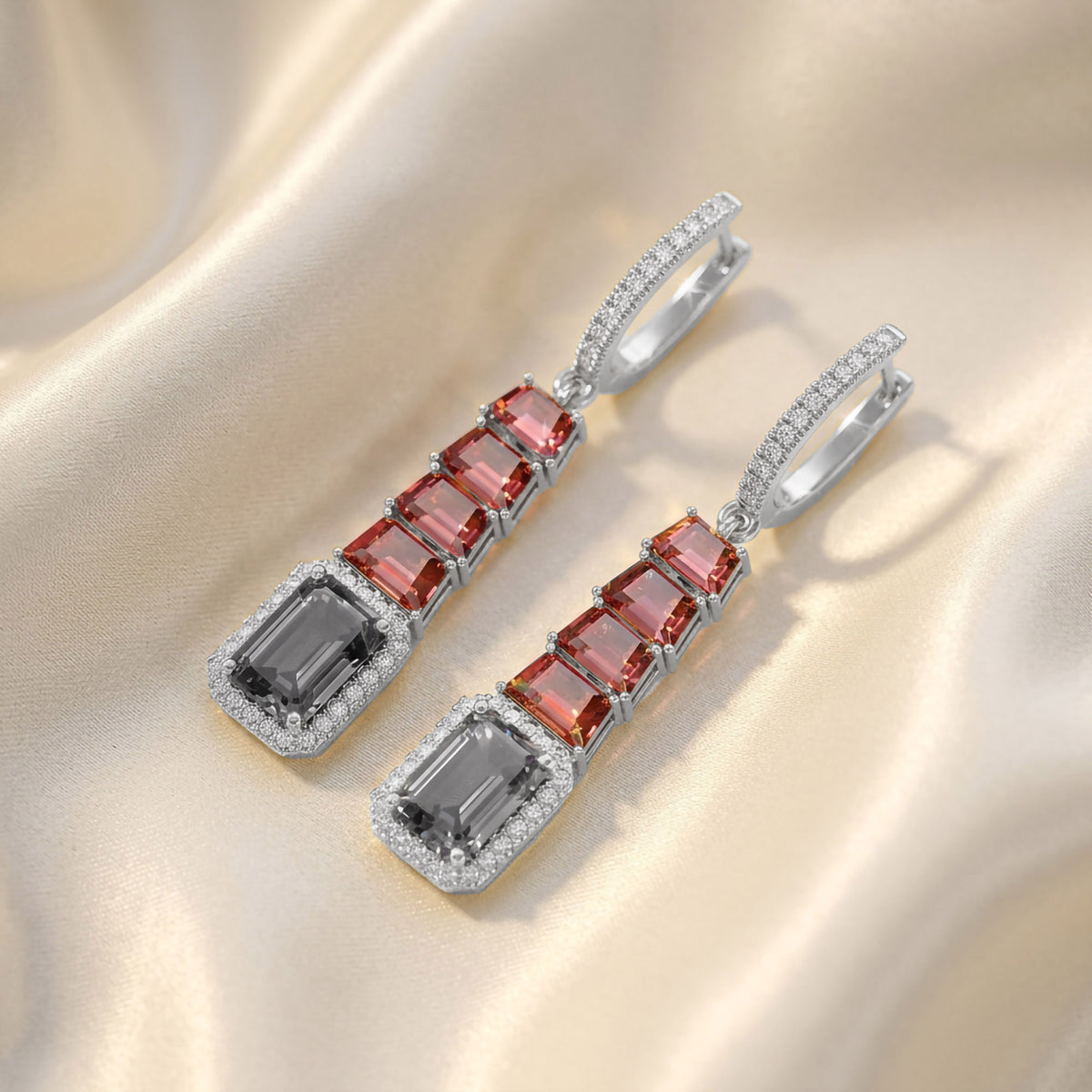 The Crimson Noir Diamond Drop Earrings DCUT and Emerald Shape 9 Ctw Lab Grown Diamond