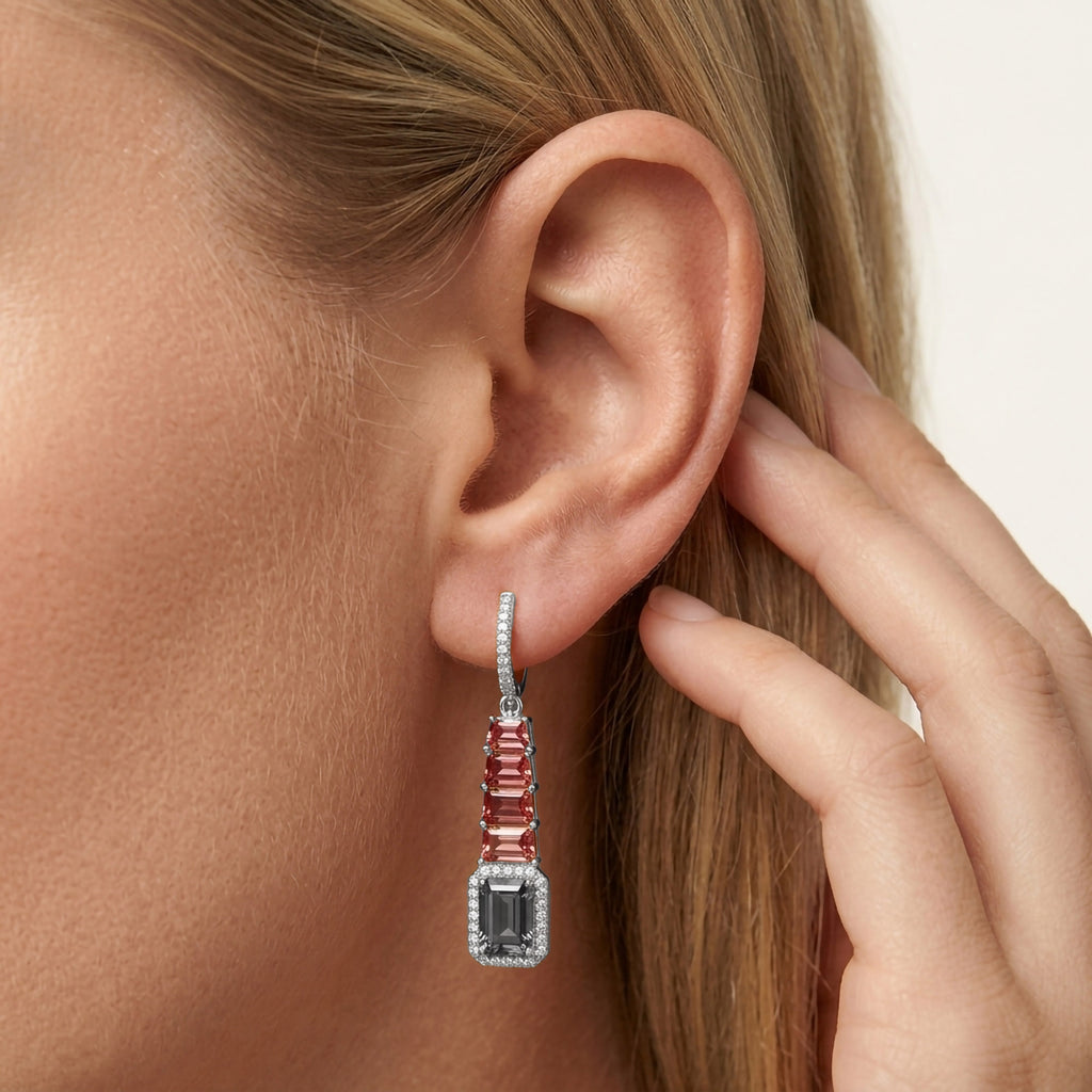 The Crimson Noir Diamond Drop Earrings DCUT and Emerald Shape 9 Ctw Lab Grown Diamond
