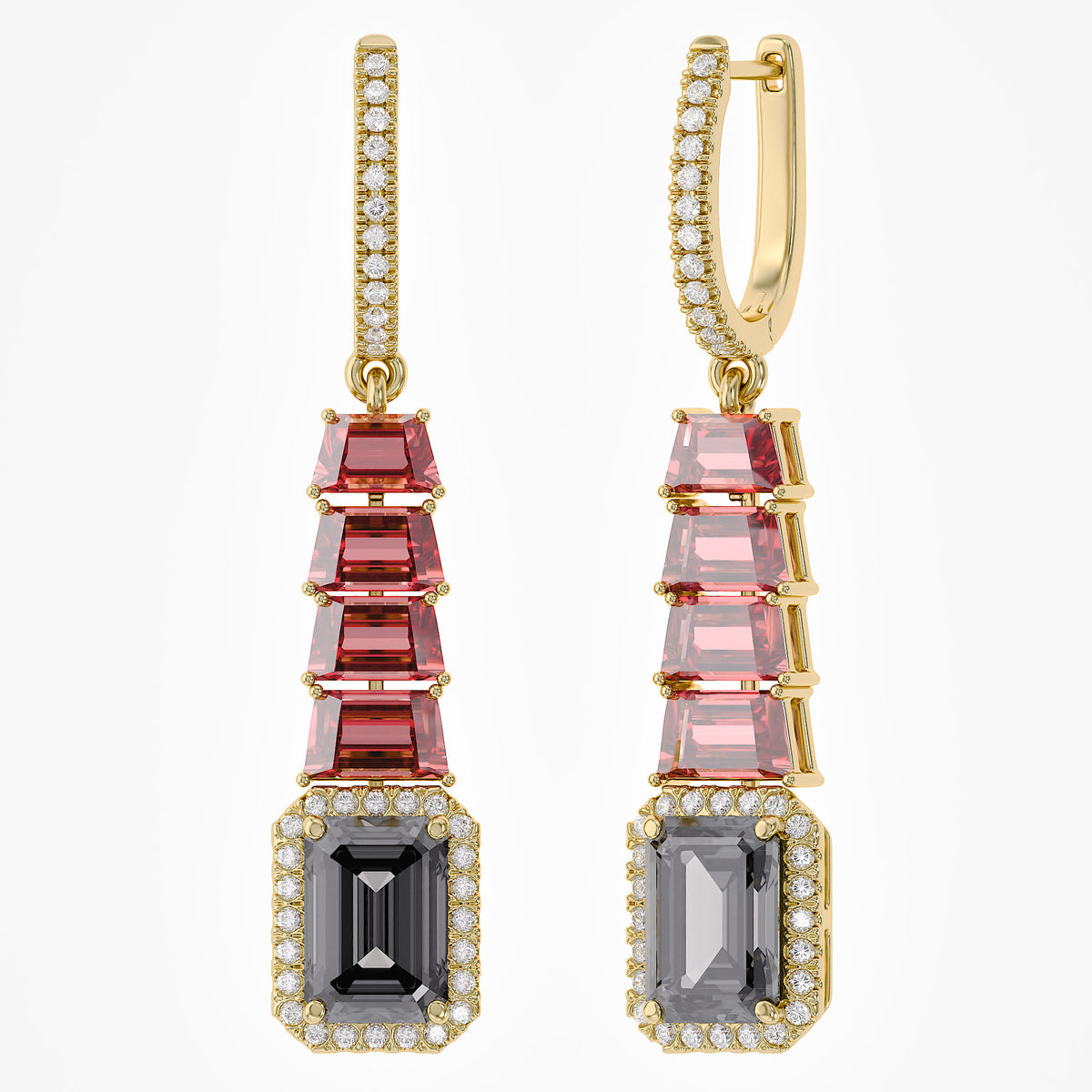 The Crimson Noir Diamond Drop Earrings DCUT and Emerald Shape 9 Ctw Lab Grown Diamond