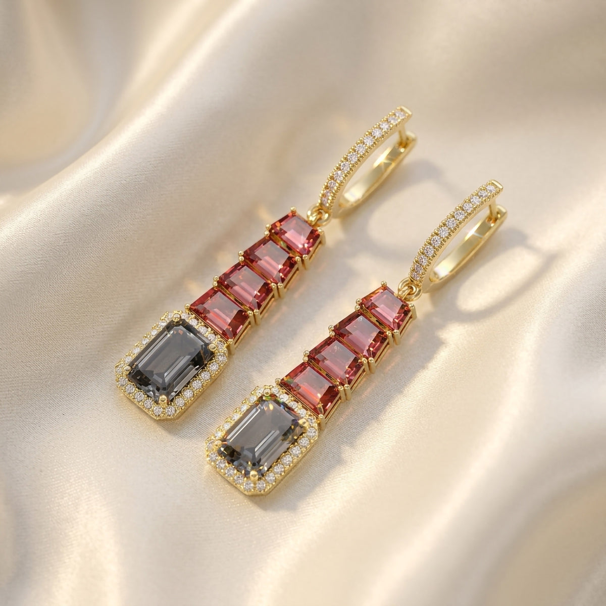 The Crimson Noir Diamond Drop Earrings DCUT and Emerald Shape 9 Ctw Lab Grown Diamond
