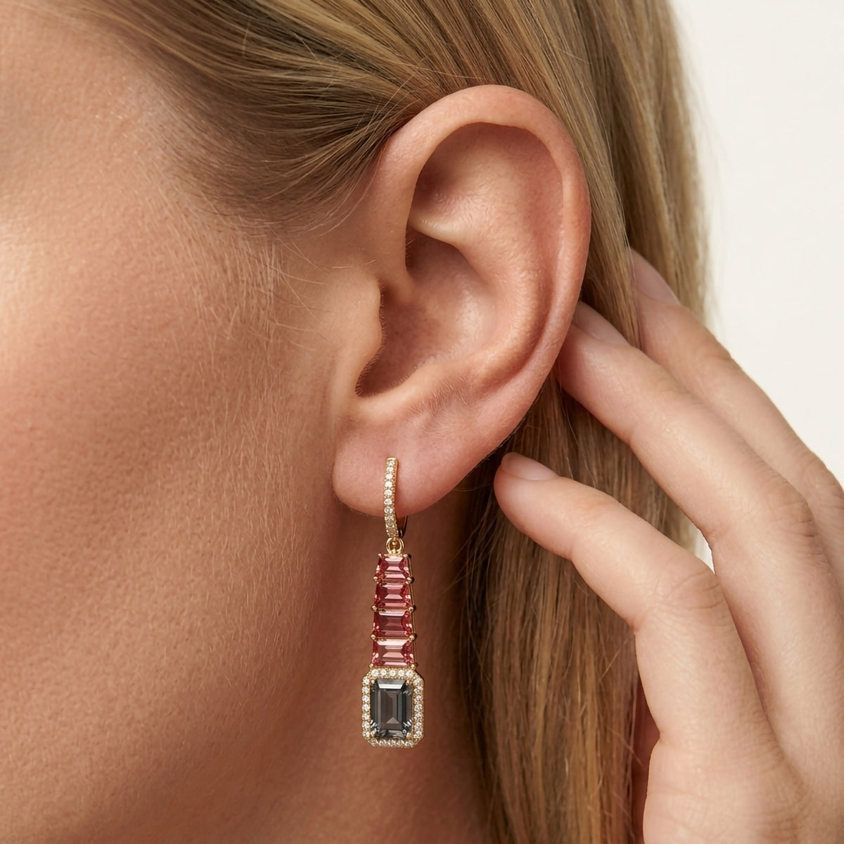 The Crimson Noir Diamond Drop Earrings DCUT and Emerald Shape 9 Ctw Lab Grown Diamond