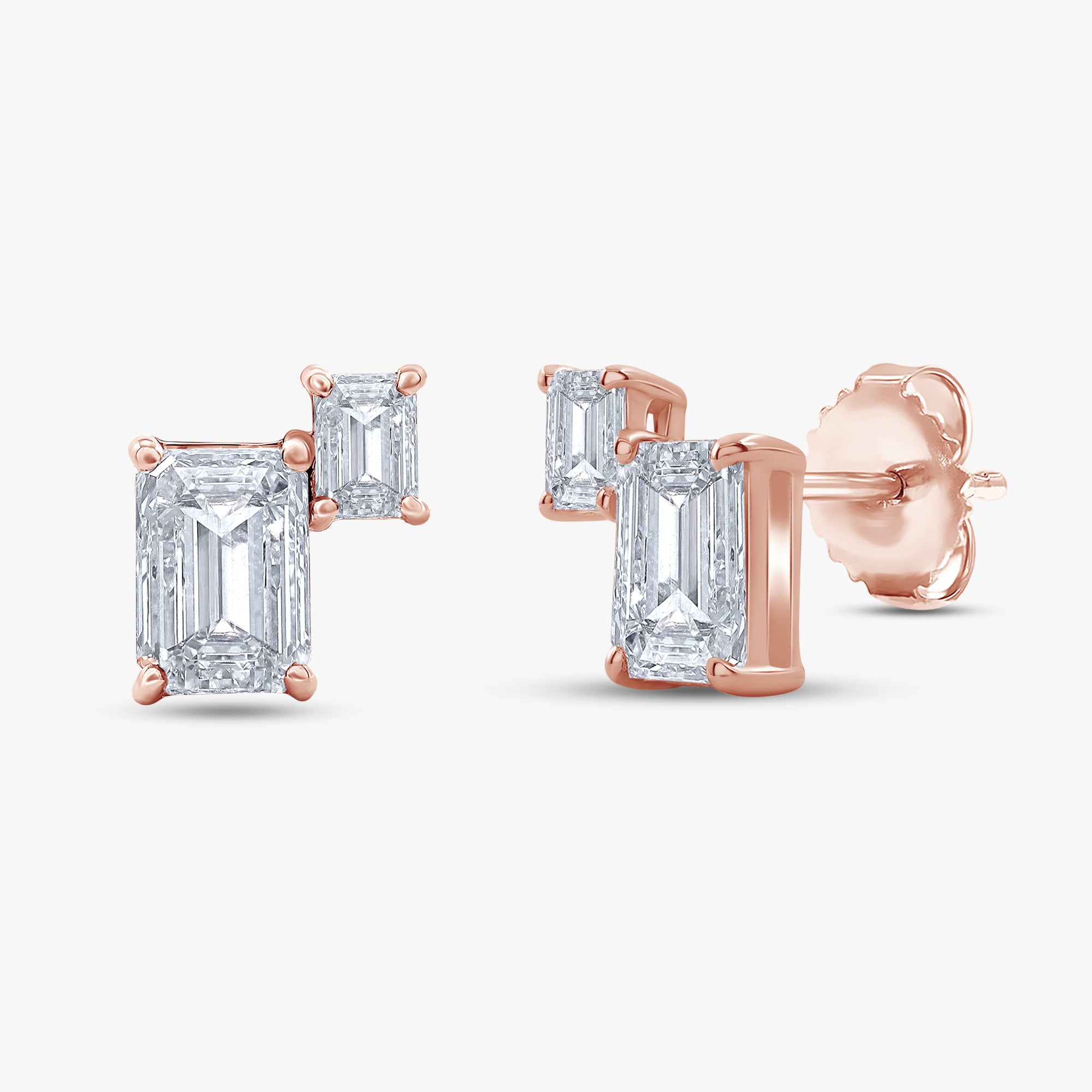 Emerald Shape 1.00 Carat Lab Grown Diamond Toi Et Moi Earrings