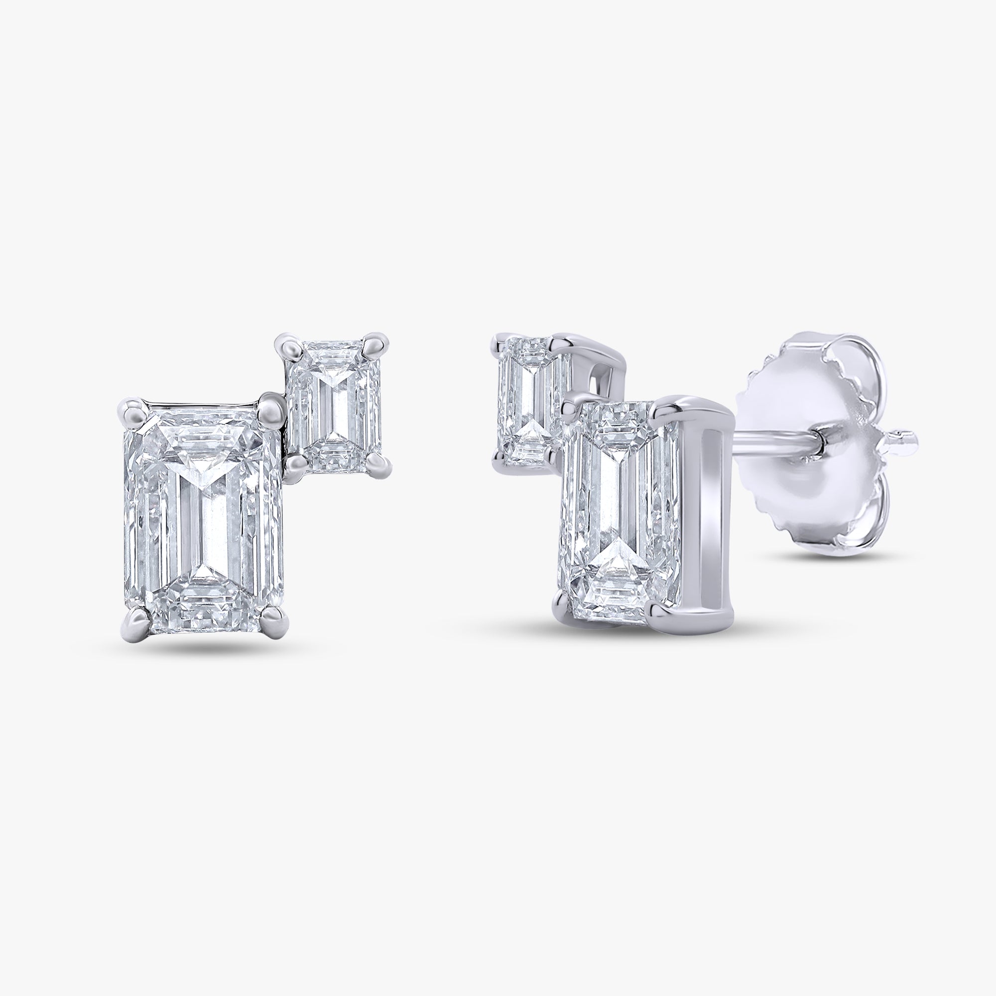Emerald Shape 1.00 Carat Lab Grown Diamond Toi Et Moi Earrings