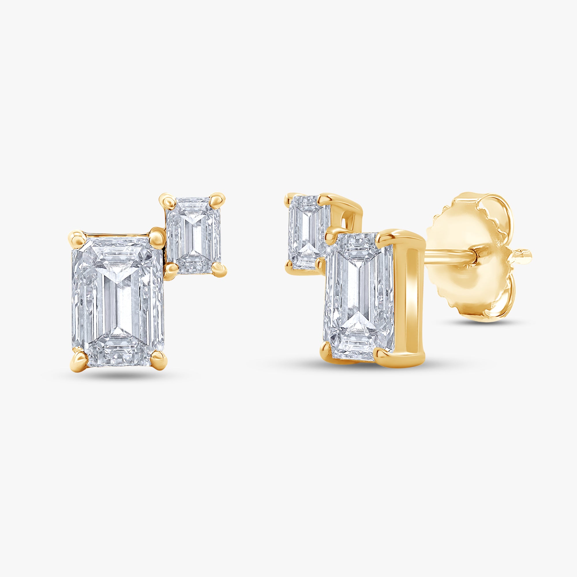 Emerald Shape 1.00 Carat Lab Grown Diamond Toi Et Moi Earrings
