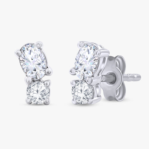 0.45 TCW Oval and Round Shape Lab Grown Diamond Toi Et Moi Earrings