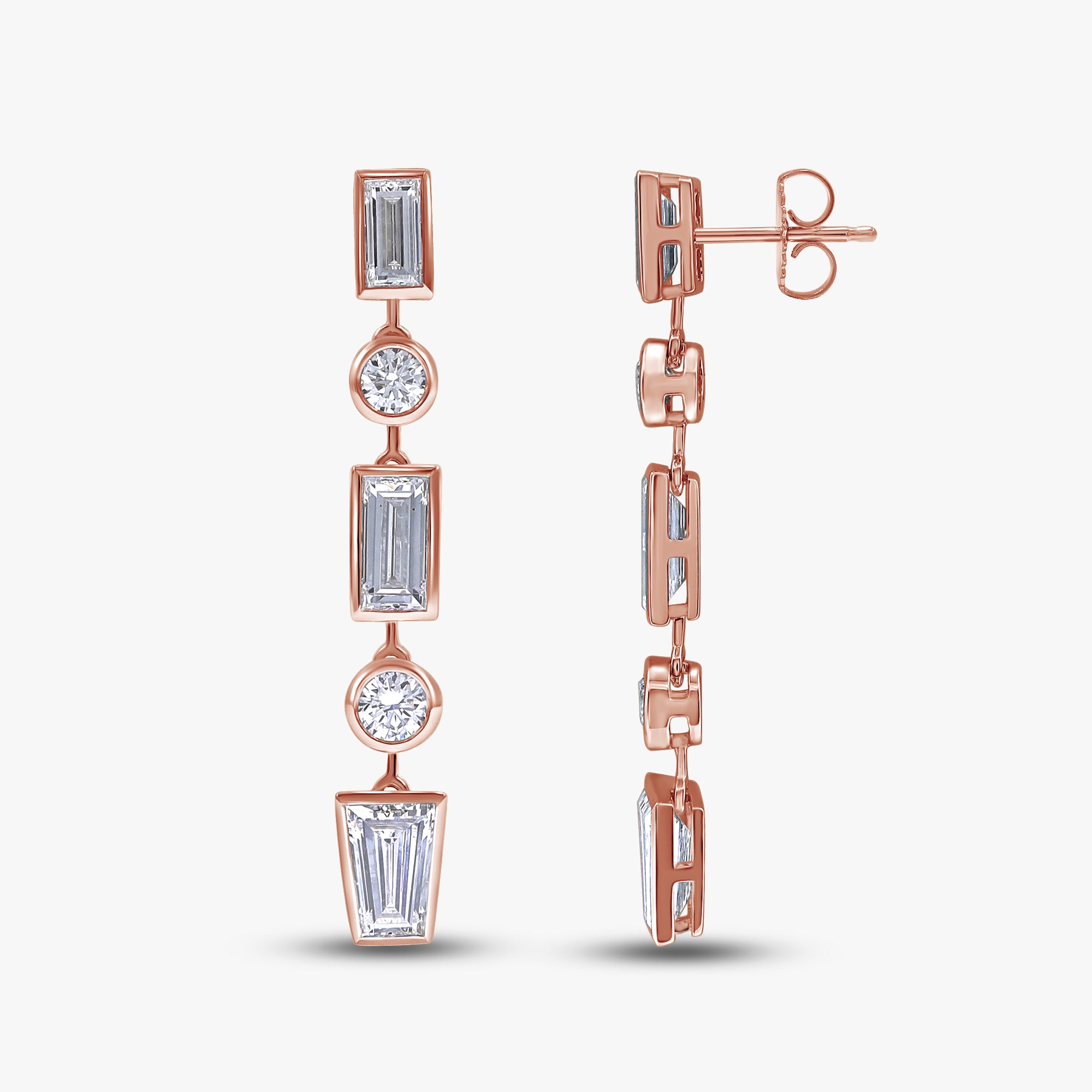 Multi Shape 5.85 Carat Lab Grown Diamond Linear Drop Stud Earrings