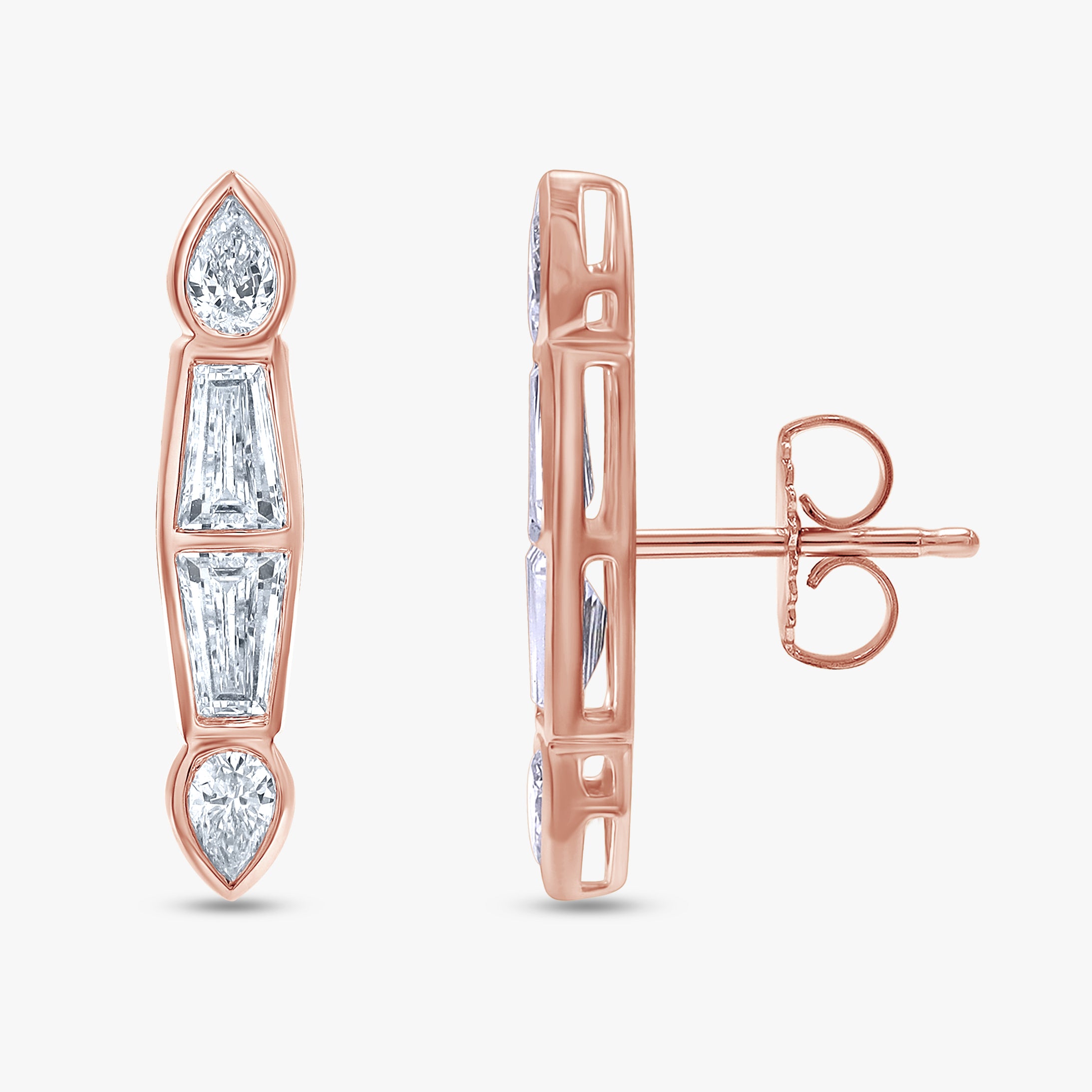 1.50 Carat Taper and Pear Shape Lab Grown Diamond Stud Earrings