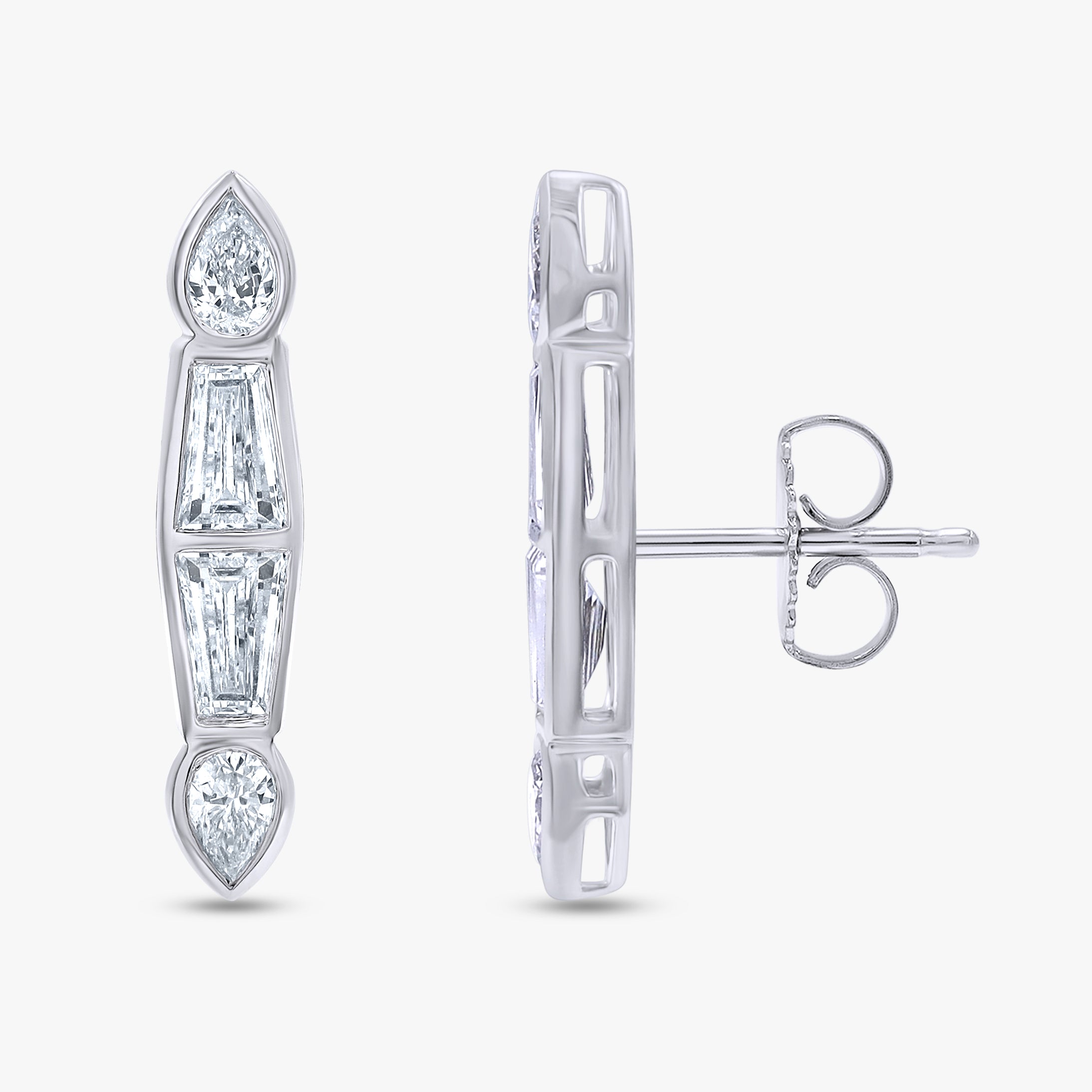 1.50 Carat Taper and Pear Shape Lab Grown Diamond Stud Earrings