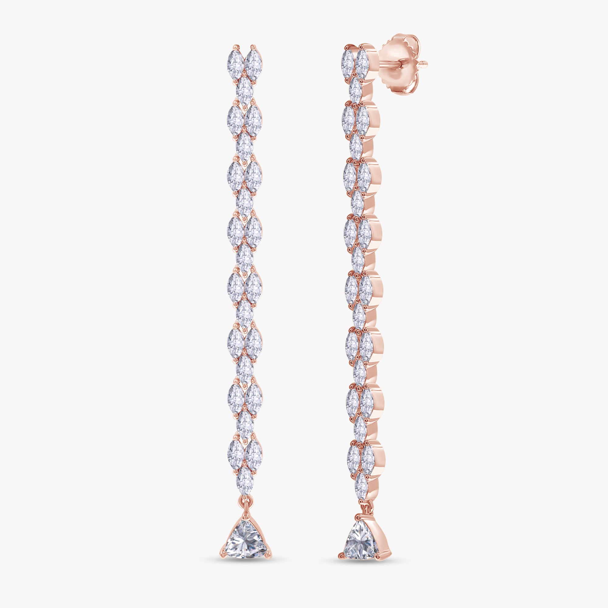Marquise and Trilliant Shape 3.60 Carat Lab Grown Diamond Linear Drop Stud Earrings