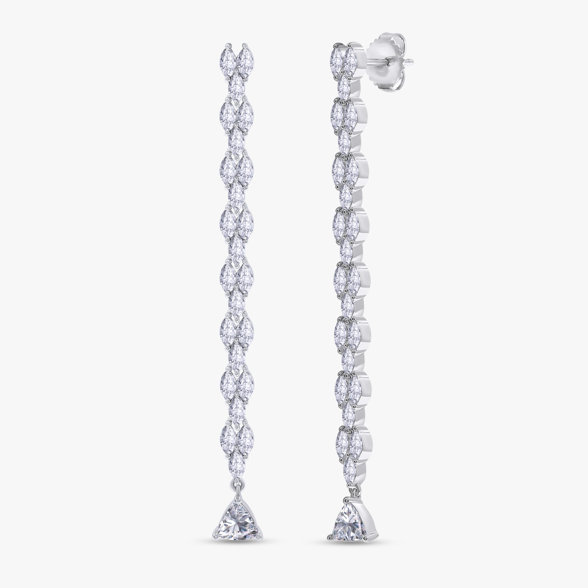 Marquise and Trilliant Shape 3.60 Carat Lab Grown Diamond Linear Drop Stud Earrings