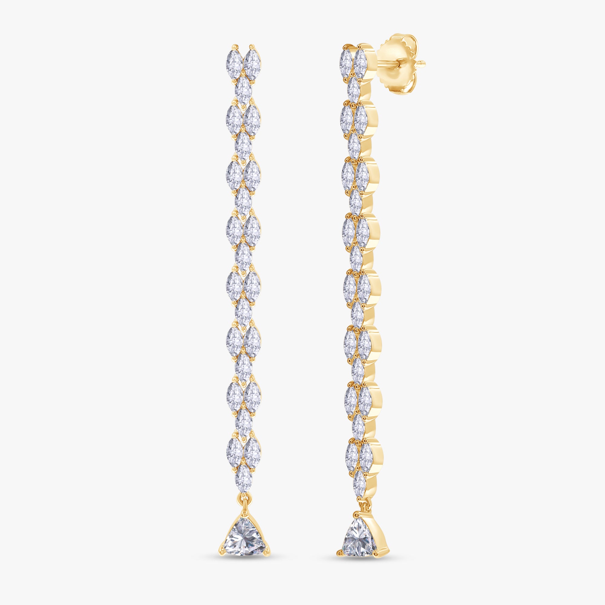 Marquise and Trilliant Shape 3.60 Carat Lab Grown Diamond Linear Drop Stud Earrings