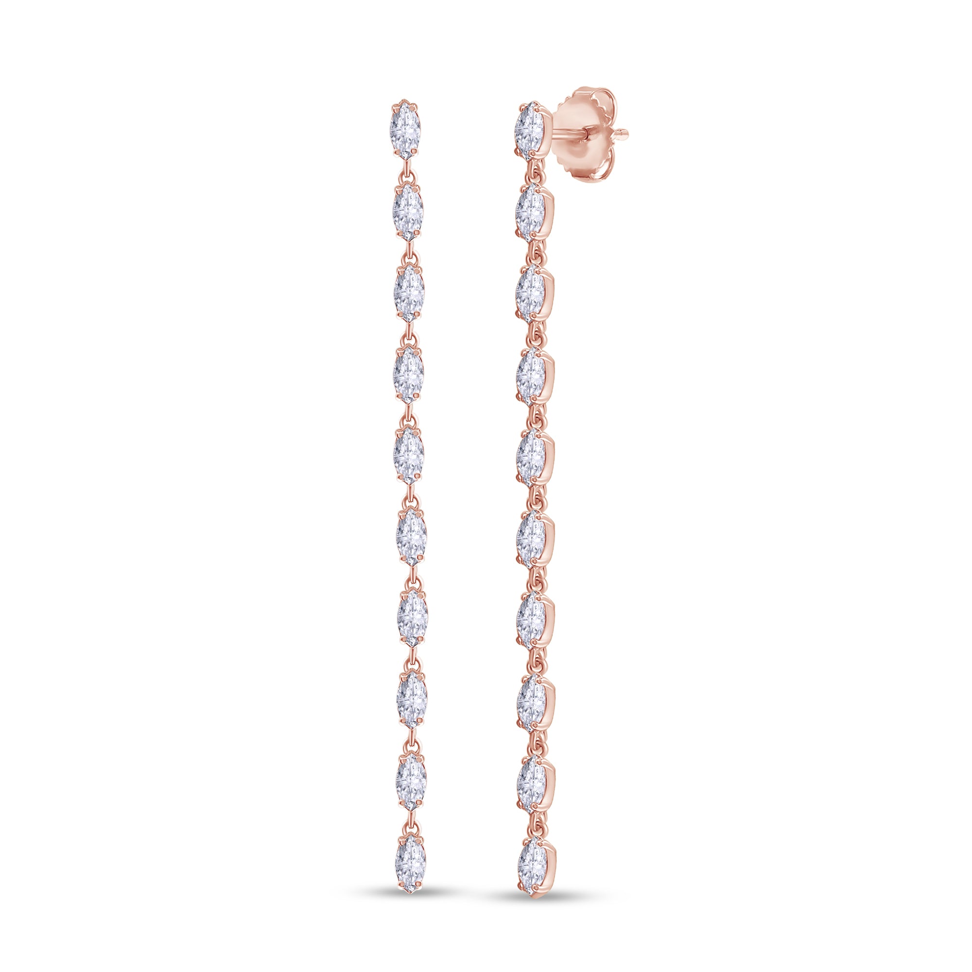 Marquise Shape 1.90 Carat Lab Grown Diamond Linear Drop Stud Earrings