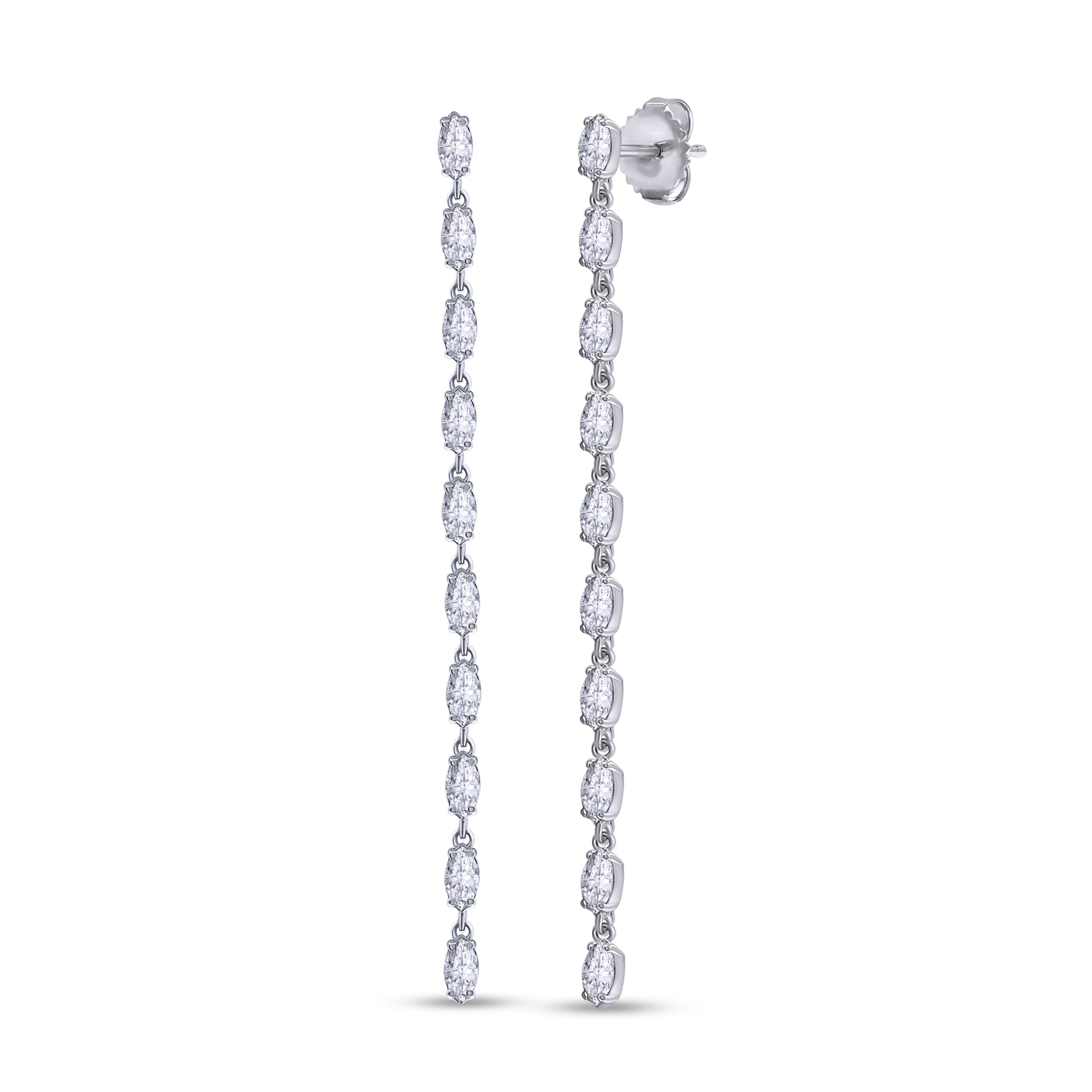 Marquise Shape 1.90 Carat Lab Grown Diamond Linear Drop Stud Earrings
