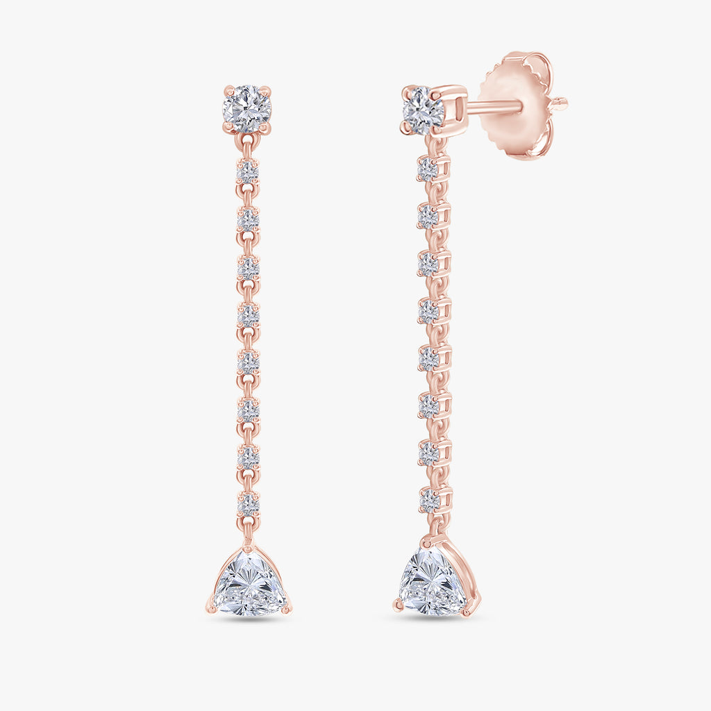 Pear and Round Shape 1.35 Carat Lab Grown Diamond Linear Drop Stud Earrings