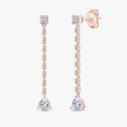 Pear and Round Shape 1.35 Carat Lab Grown Diamond Linear Drop Stud Earrings