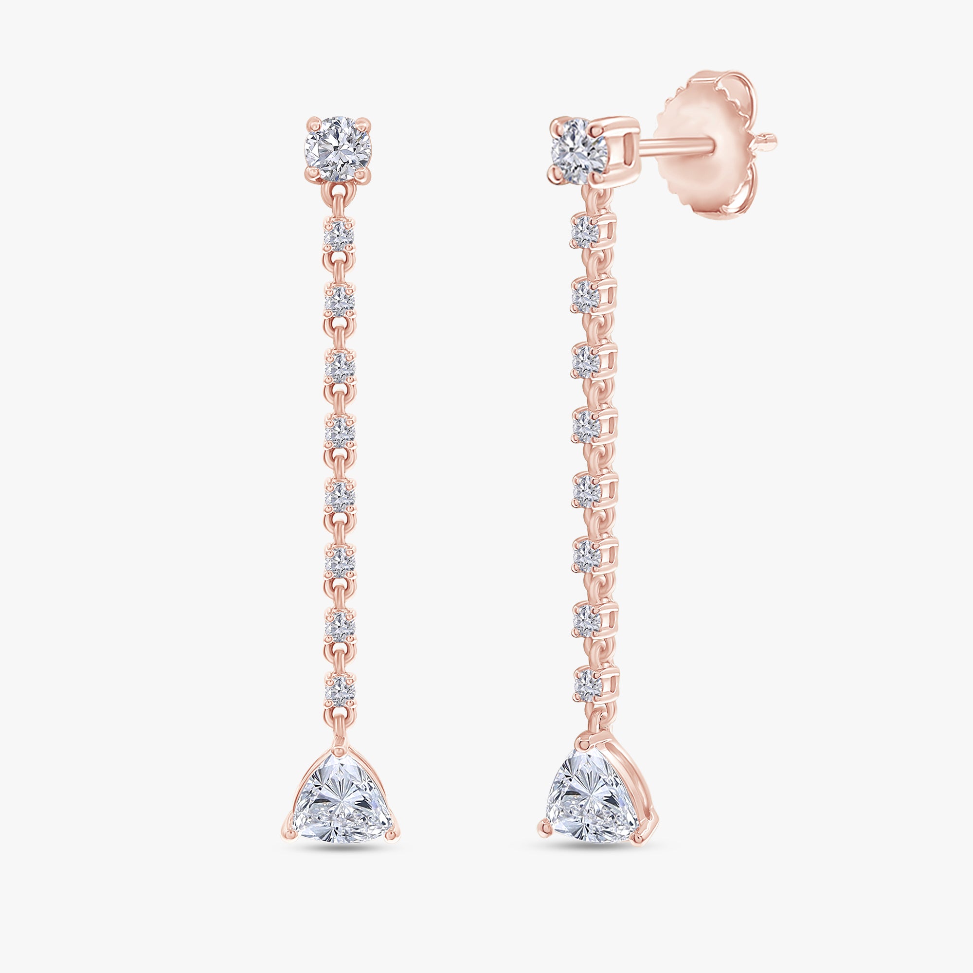 Pear and Round Shape 1.35 Carat Lab Grown Diamond Linear Drop Stud Earrings