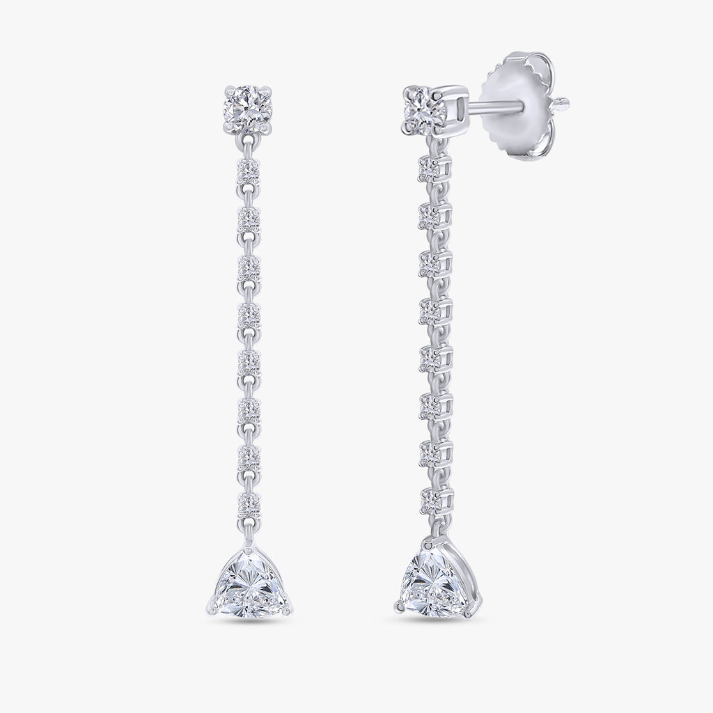 Pear and Round Shape 1.35 Carat Lab Grown Diamond Linear Drop Stud Earrings