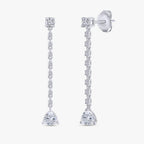 Pear and Round Shape 1.35 Carat Lab Grown Diamond Linear Drop Stud Earrings