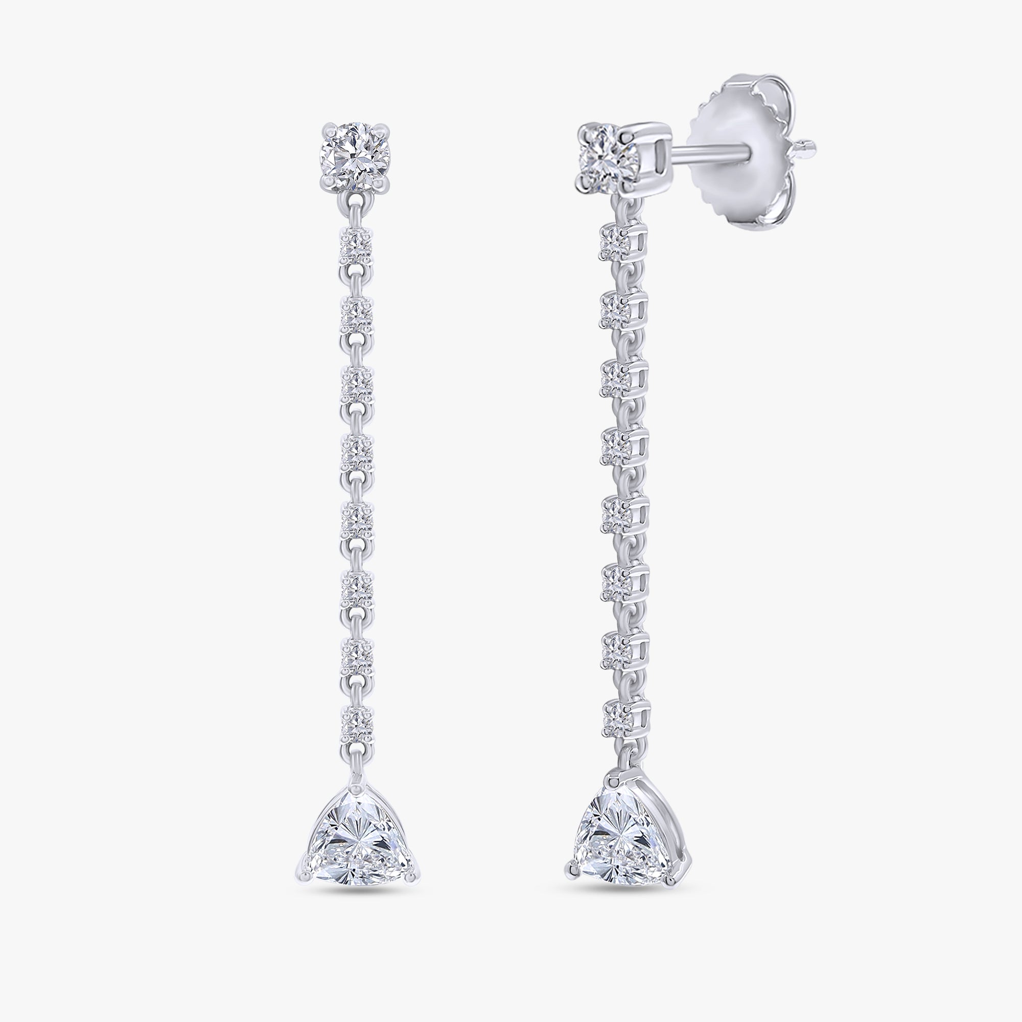 Pear and Round Shape 1.35 Carat Lab Grown Diamond Linear Drop Stud Earrings