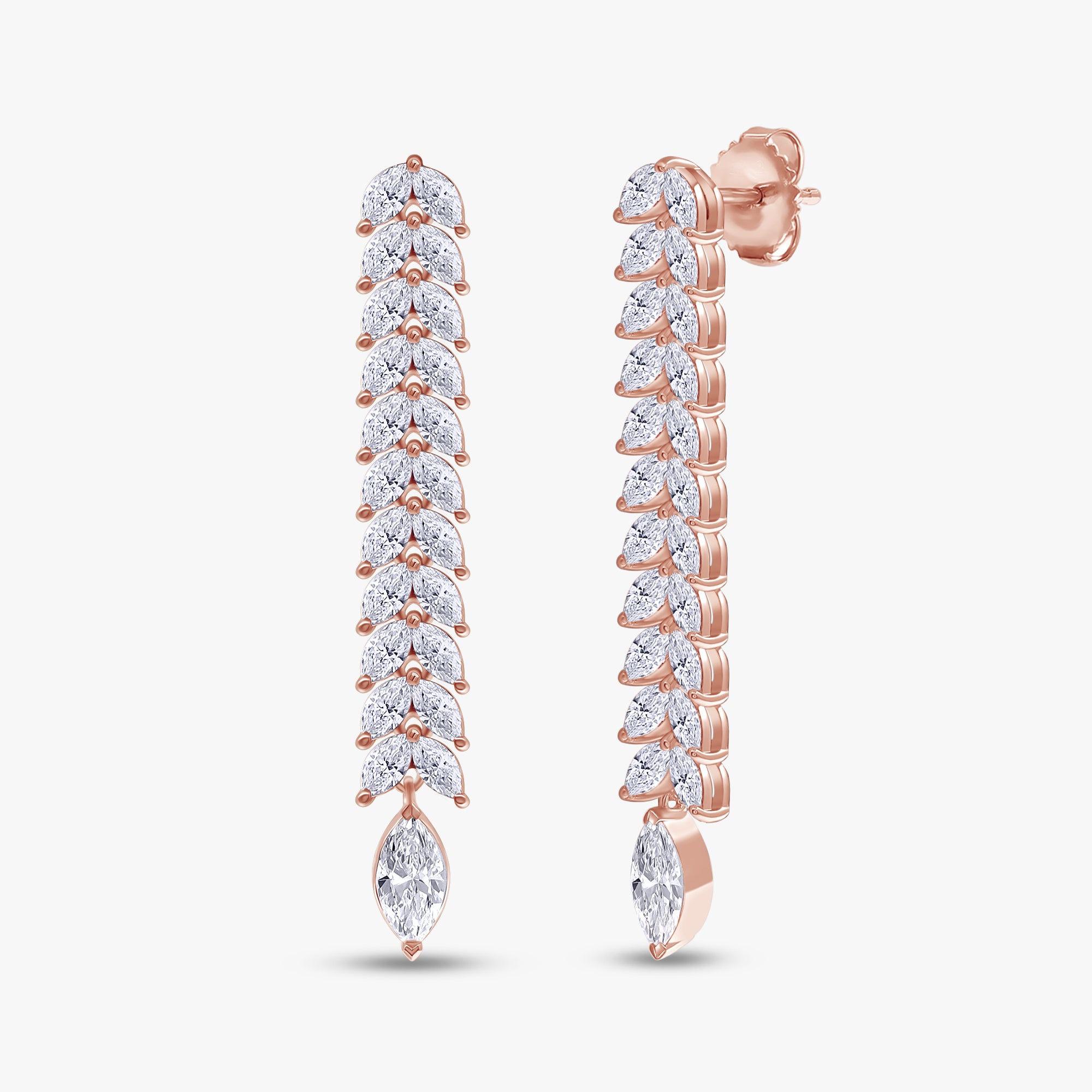 Marquise Shape 3.46 Carat Lab Grown Diamond Linear Drop Stud Earrings