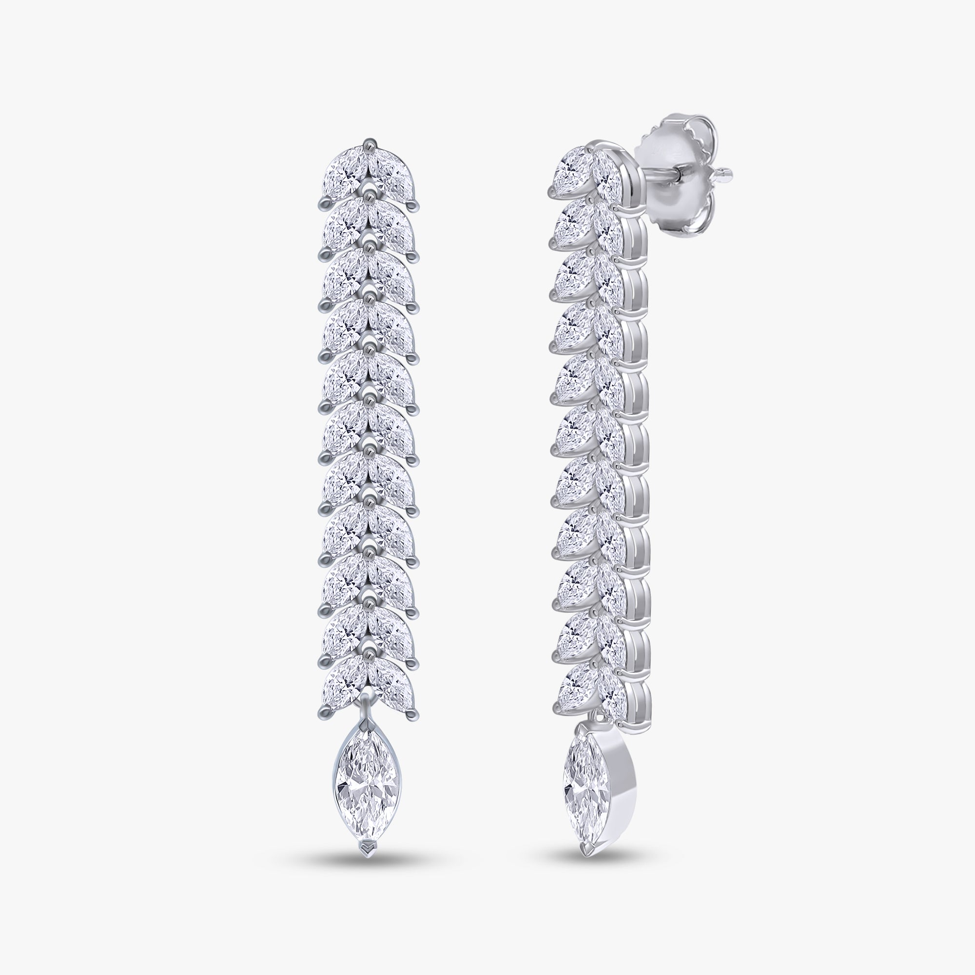 Marquise Shape 3.46 Carat Lab Grown Diamond Linear Drop Stud Earrings