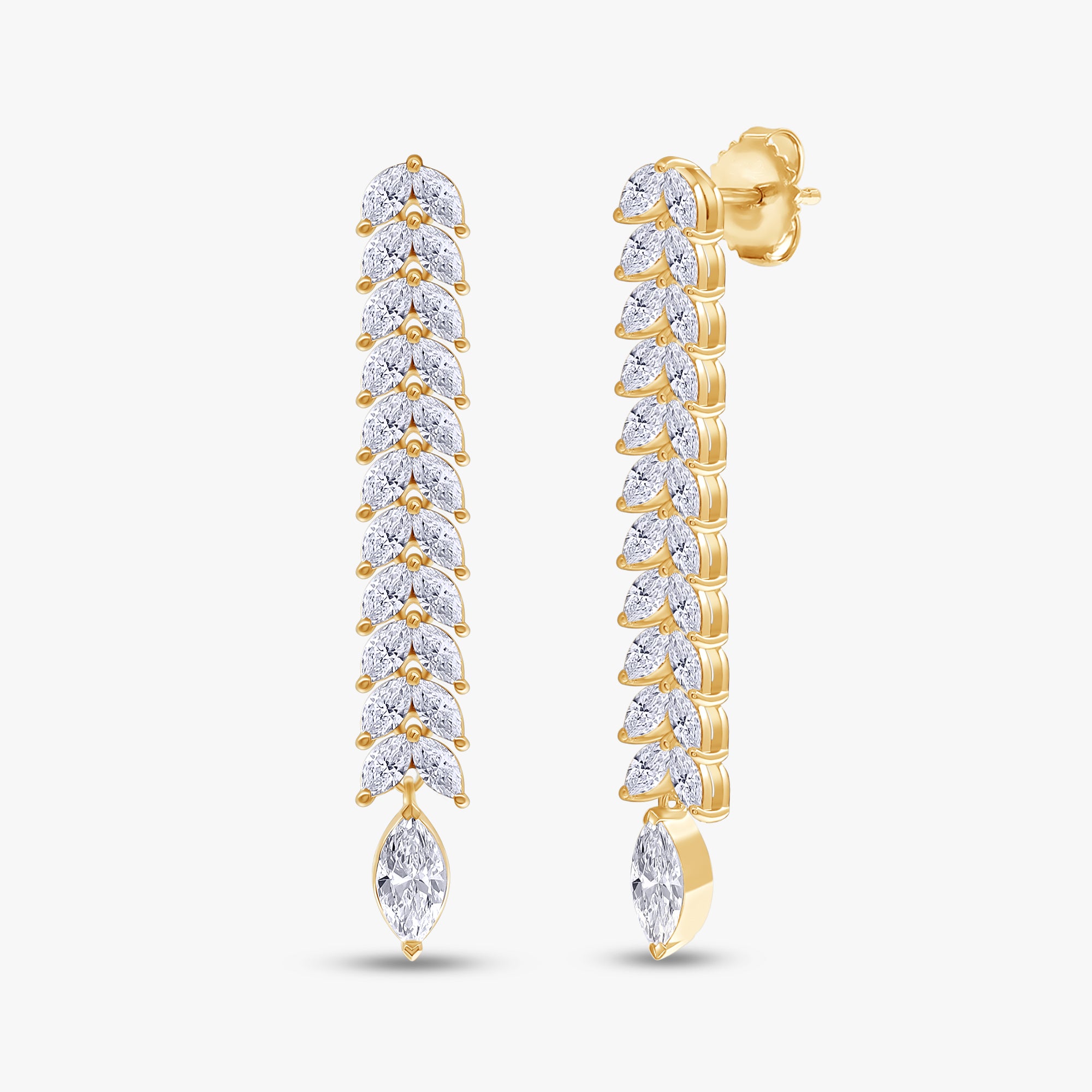 Marquise Shape 3.46 Carat Lab Grown Diamond Linear Drop Stud Earrings