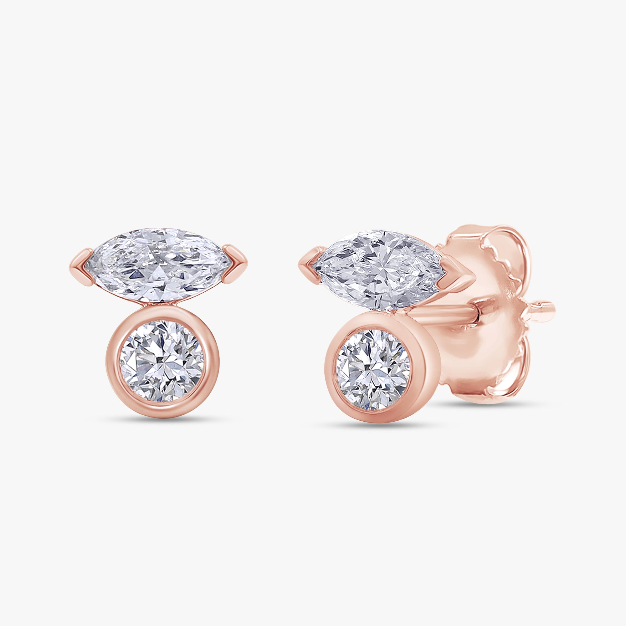 Marquise and Round 0.60 Carat Lab Grown Diamond Toi Et Moi Earrings