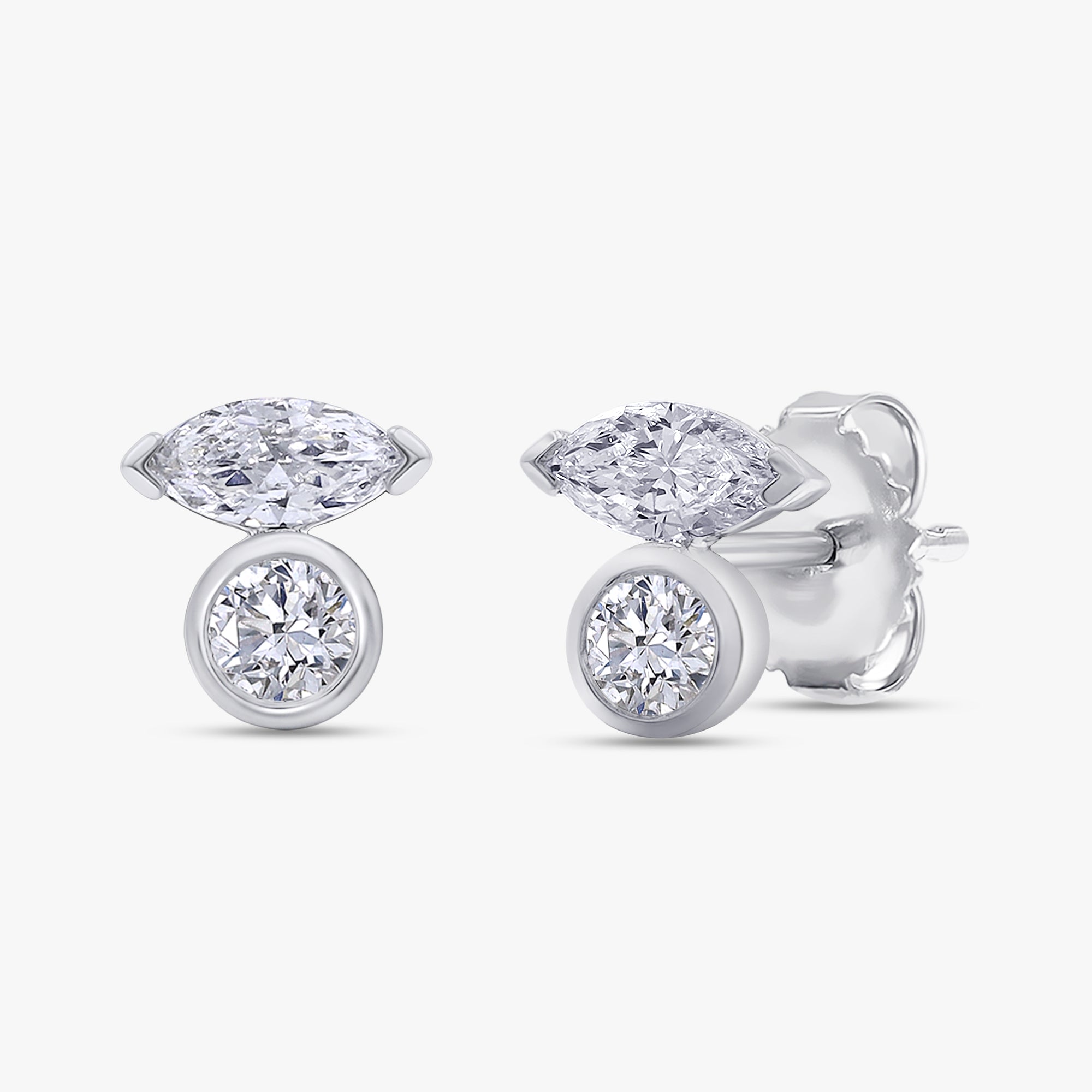 Marquise and Round 0.60 Carat Lab Grown Diamond Toi Et Moi Earrings