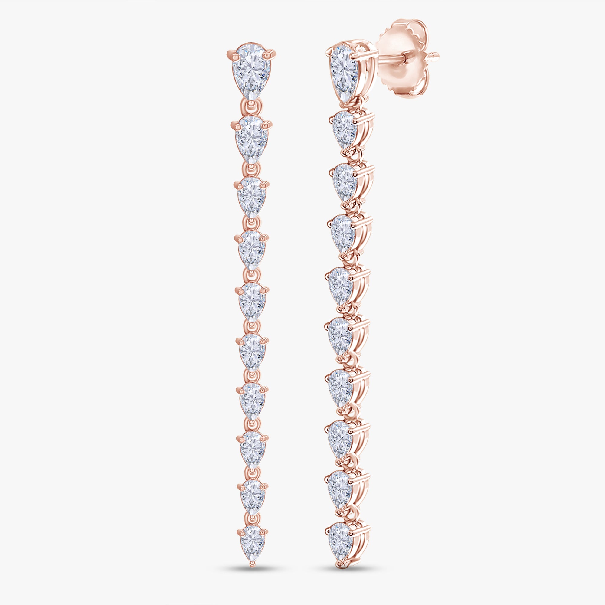 Pear Shape 2.45 Carat Lab Grown Diamond Linear Drop Stud Earrings
