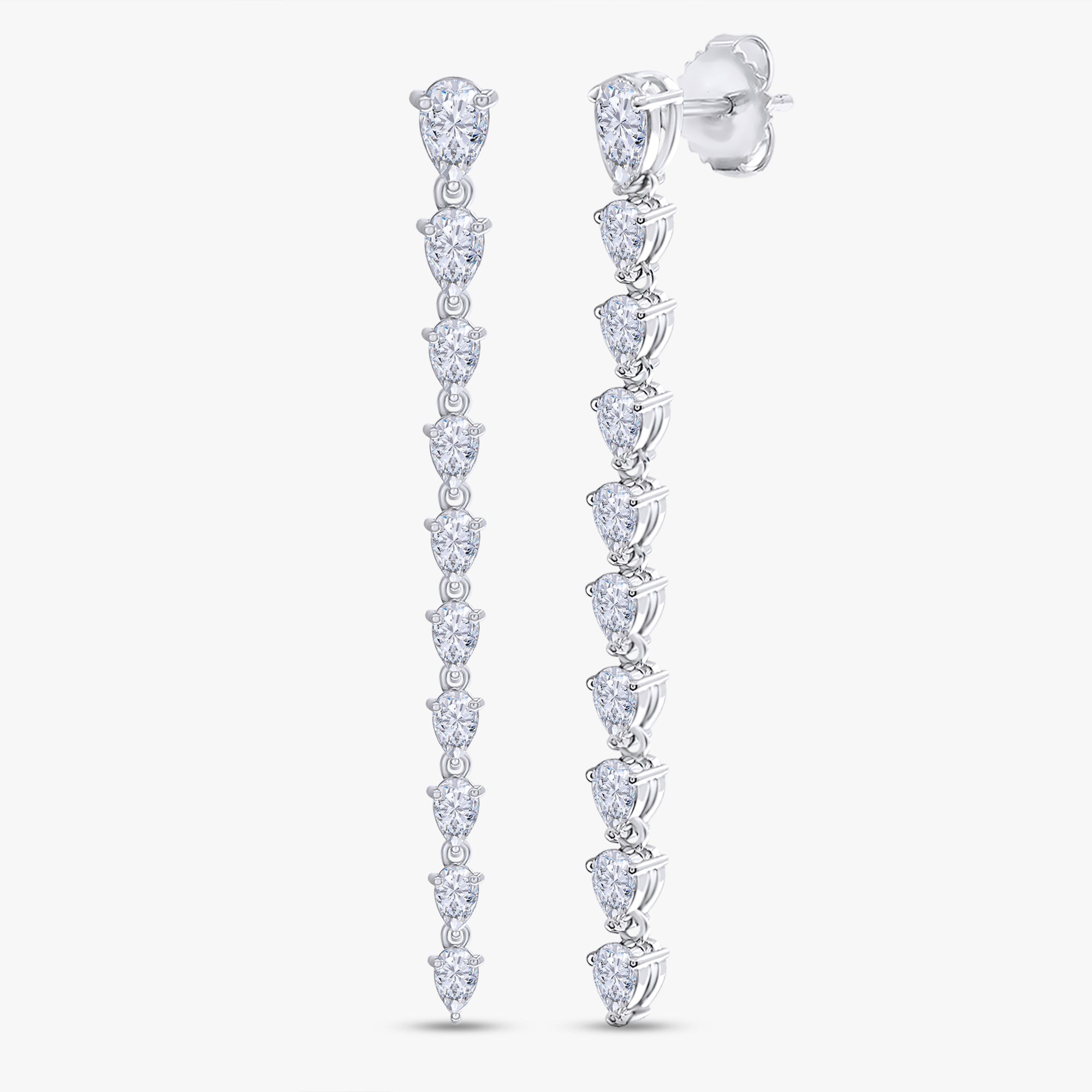 Pear Shape 2.45 Carat Lab Grown Diamond Linear Drop Stud Earrings