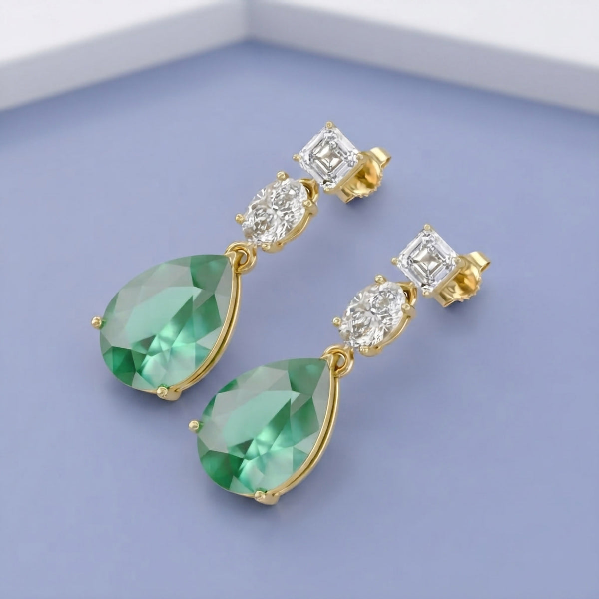 9.25 TWC Gemstone and Lab Grown Diamond Drop Dangle Earrings