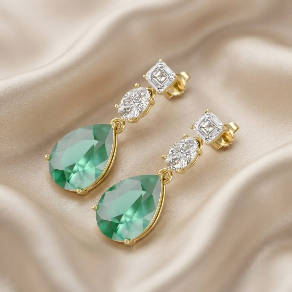 9.25 TWC Gemstone and Lab Grown Diamond Drop Dangle Earrings