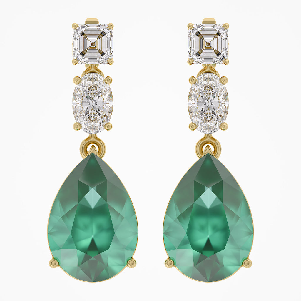 9.25 TWC Gemstone and Lab Grown Diamond Drop Dangle Earrings