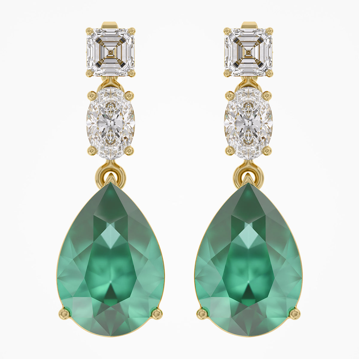 9.25 TWC Gemstone and Lab Grown Diamond Drop Dangle Earrings