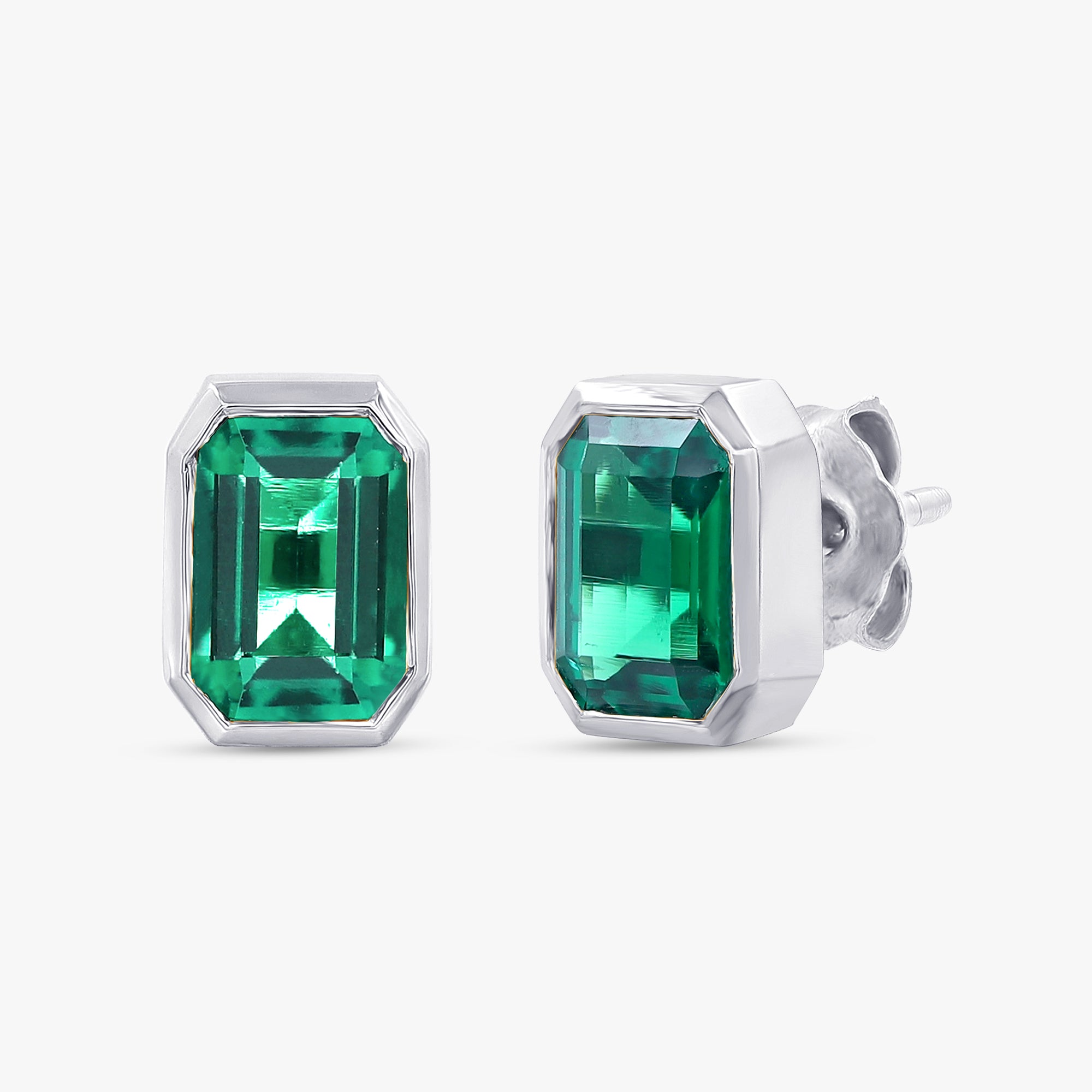 0.95 Carat Emerald Cut Lab Grown Gemstone Solitaire Stud Earrings