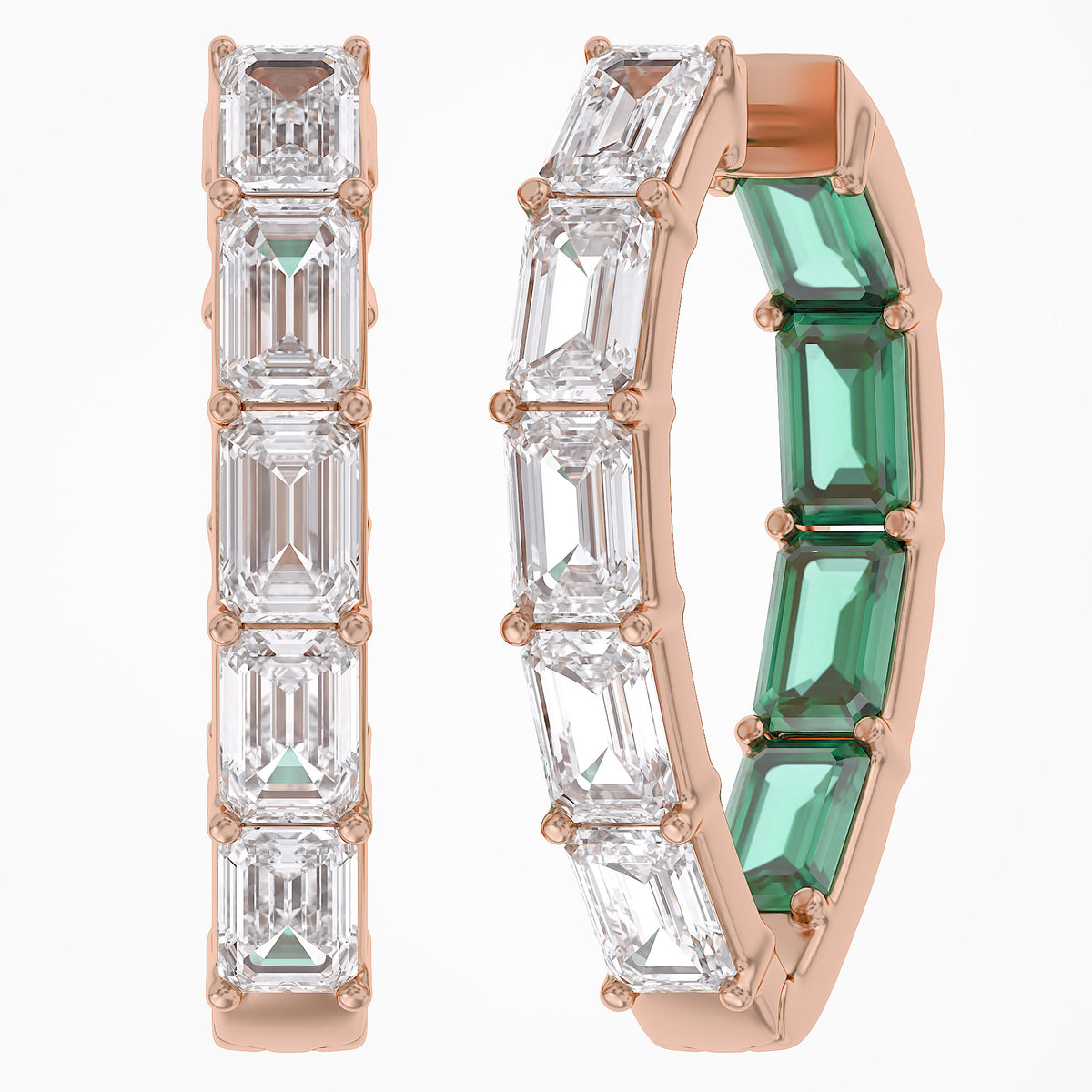 8.75 Carat Emerald Cut Lab Grown Gemstone and Lab Diamond Hoop Earrings
