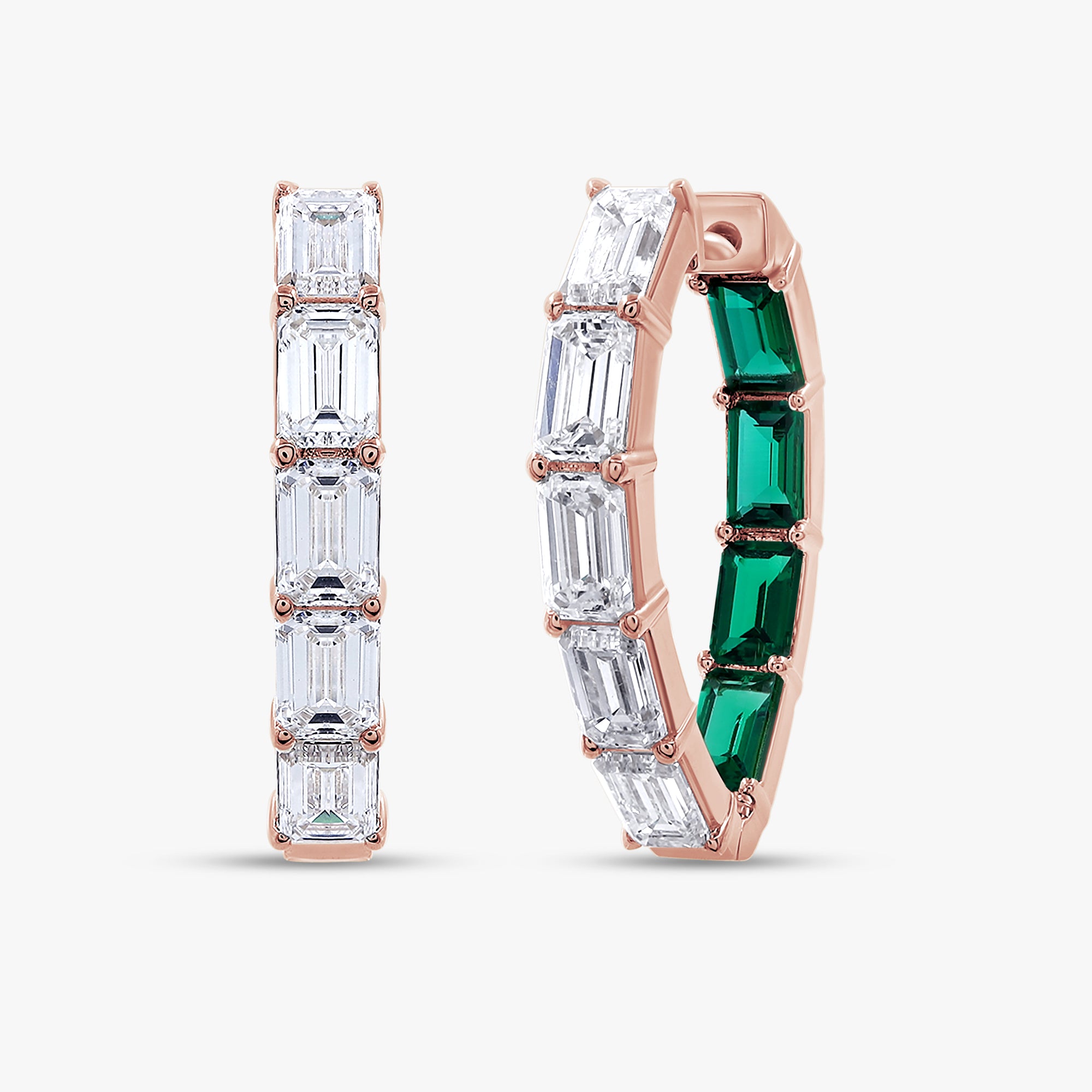 8.75 Carat Emerald Cut Lab Grown Gemstone and Lab Diamond Hoop Earrings