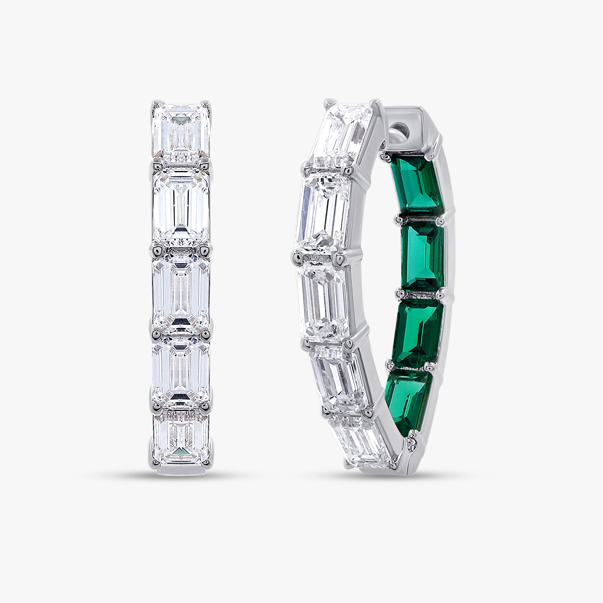 8.75 Carat Emerald Cut Lab Grown Gemstone and Lab Diamond Hoop Earrings