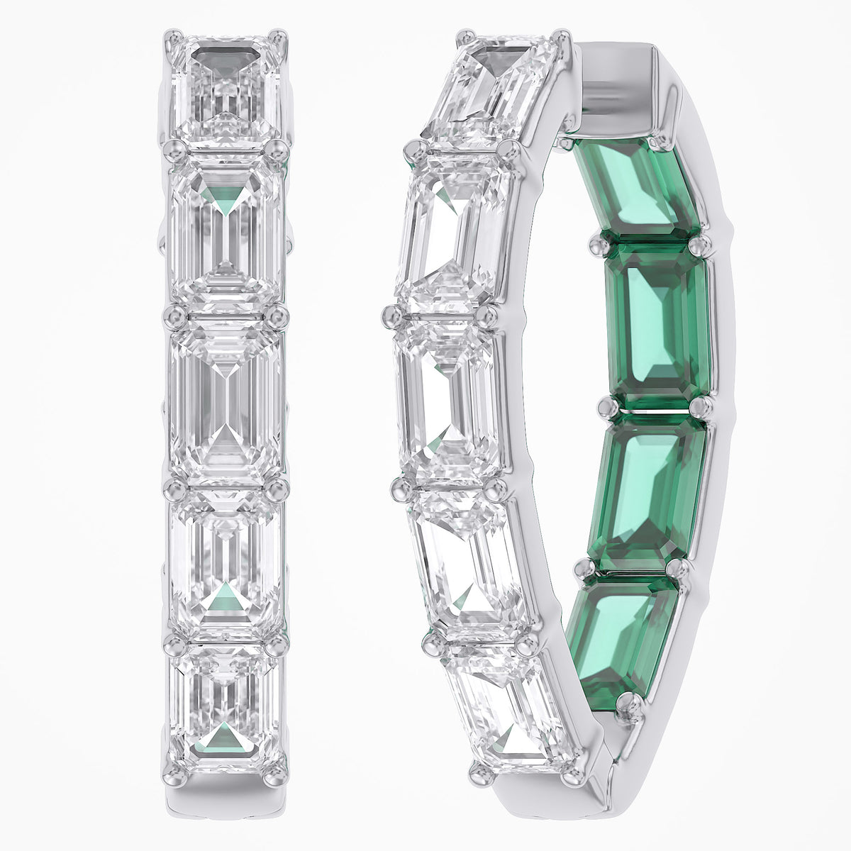 8.75 Carat Emerald Cut Lab Grown Gemstone and Lab Diamond Hoop Earrings
