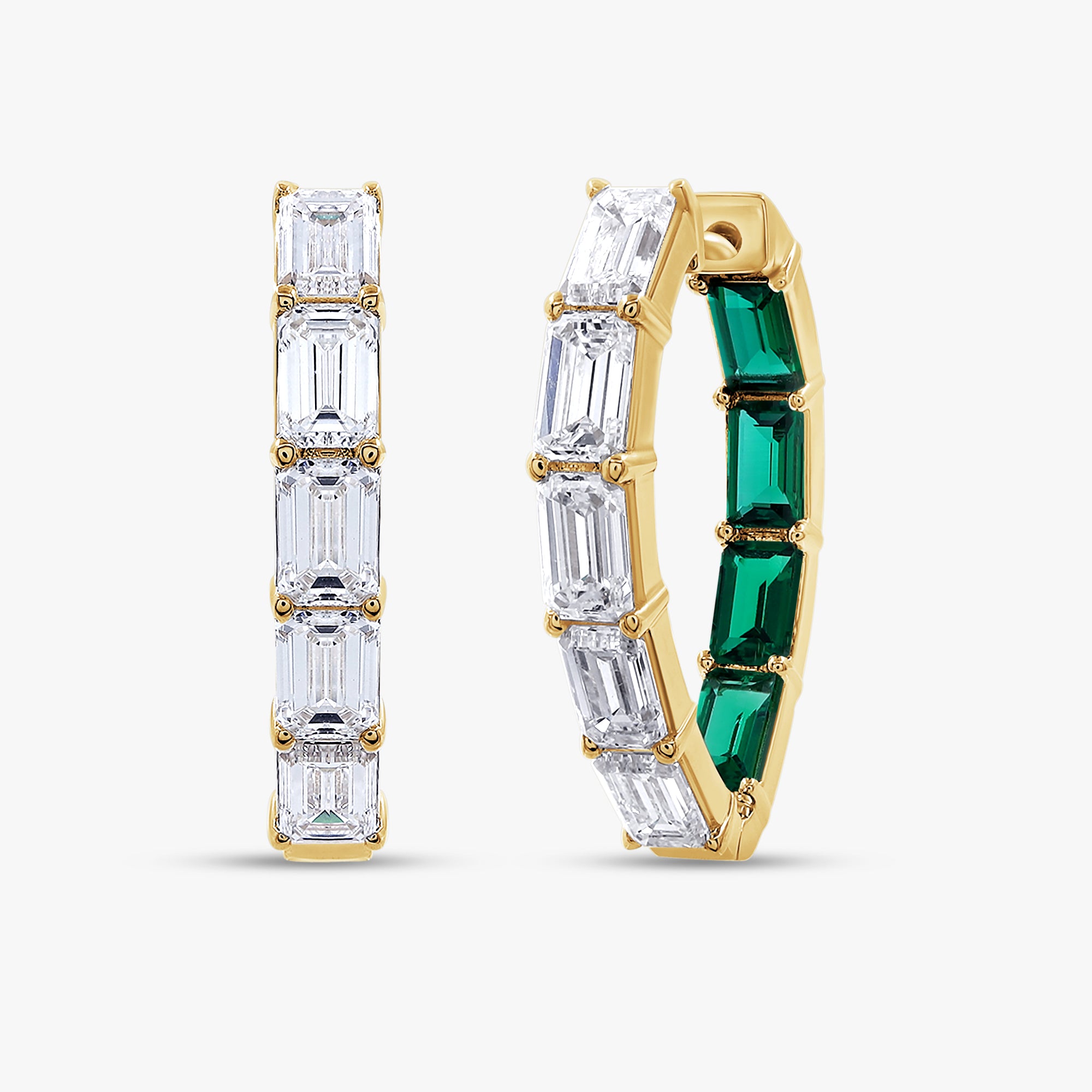 8.75 Carat Emerald Cut Lab Grown Gemstone and Lab Diamond Hoop Earrings