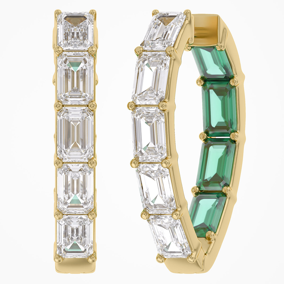 8.75 Carat Emerald Cut Lab Grown Gemstone and Lab Diamond Hoop Earrings