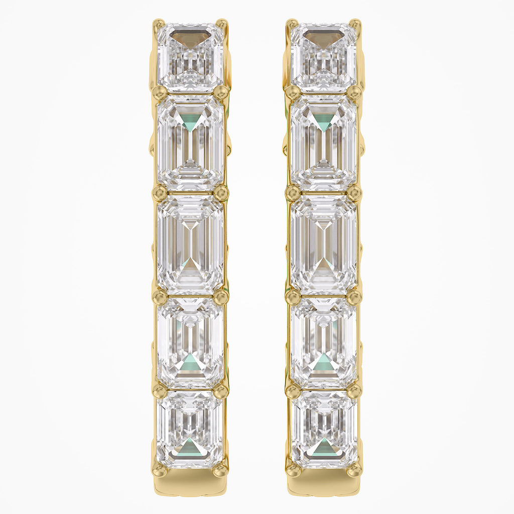 8.75 Carat Emerald Cut Lab Grown Gemstone and Lab Diamond Hoop Earrings
