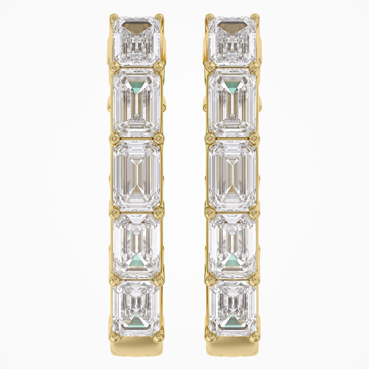 8.75 Carat Emerald Cut Lab Grown Gemstone and Lab Diamond Hoop Earrings