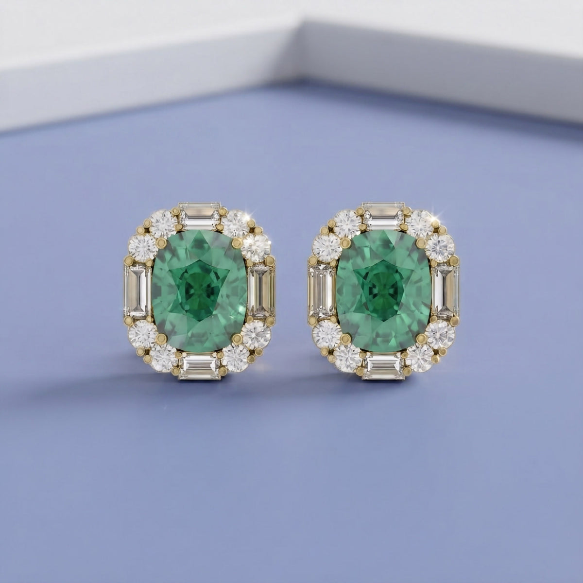 6.00 TCW Lab Grown Gemstone and Lab Diamond Halo Stud Earrings