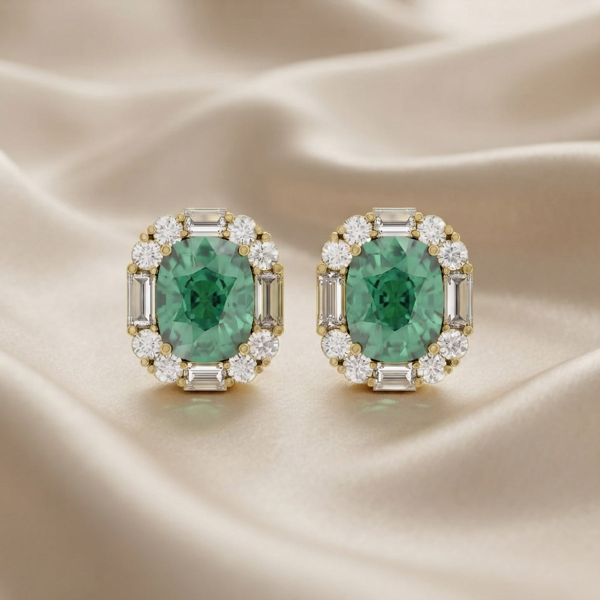6.00 TCW Lab Grown Gemstone and Lab Diamond Halo Stud Earrings