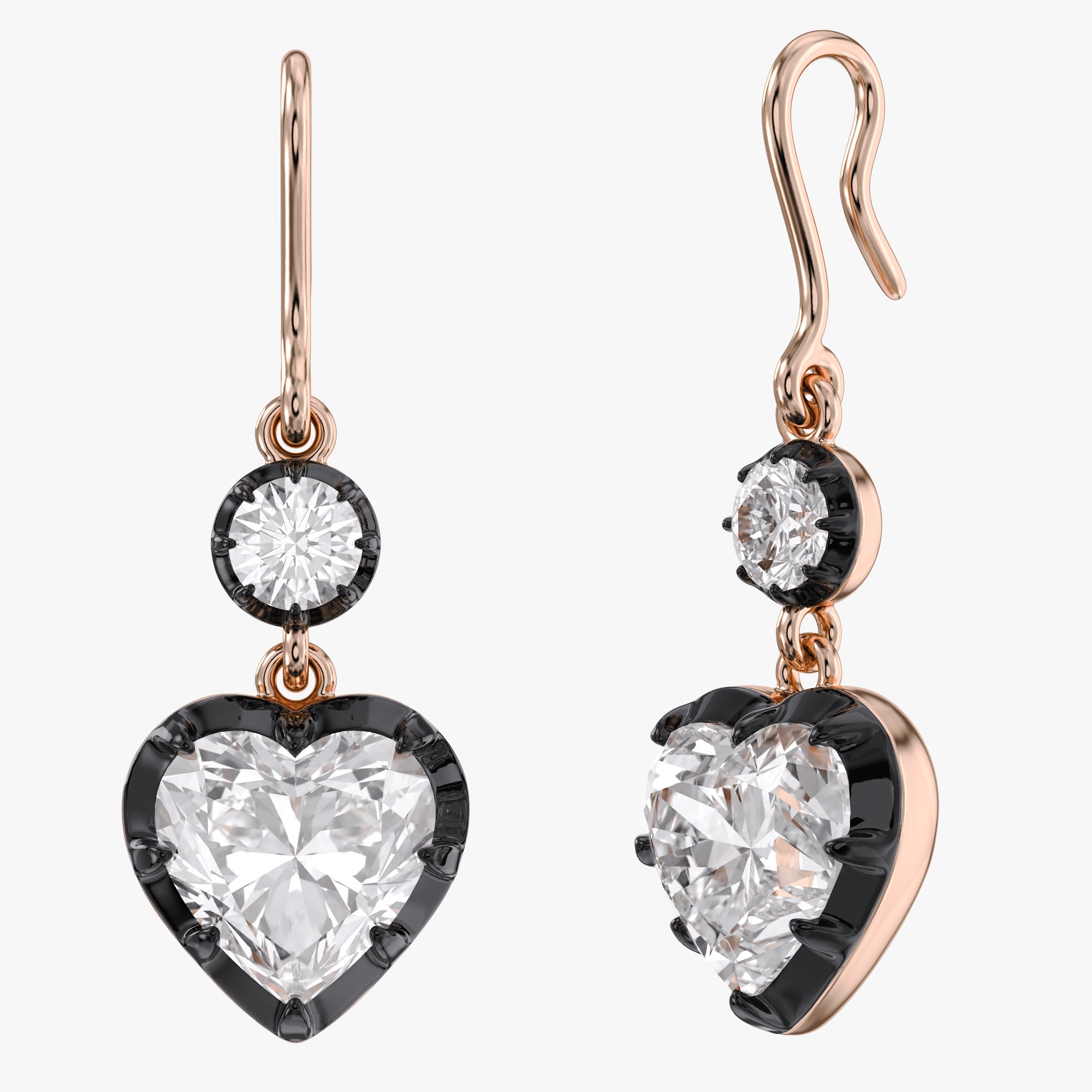 2.00 Carat Heart and Round Shape Lab Grown Diamond Hook Dangle Earrings