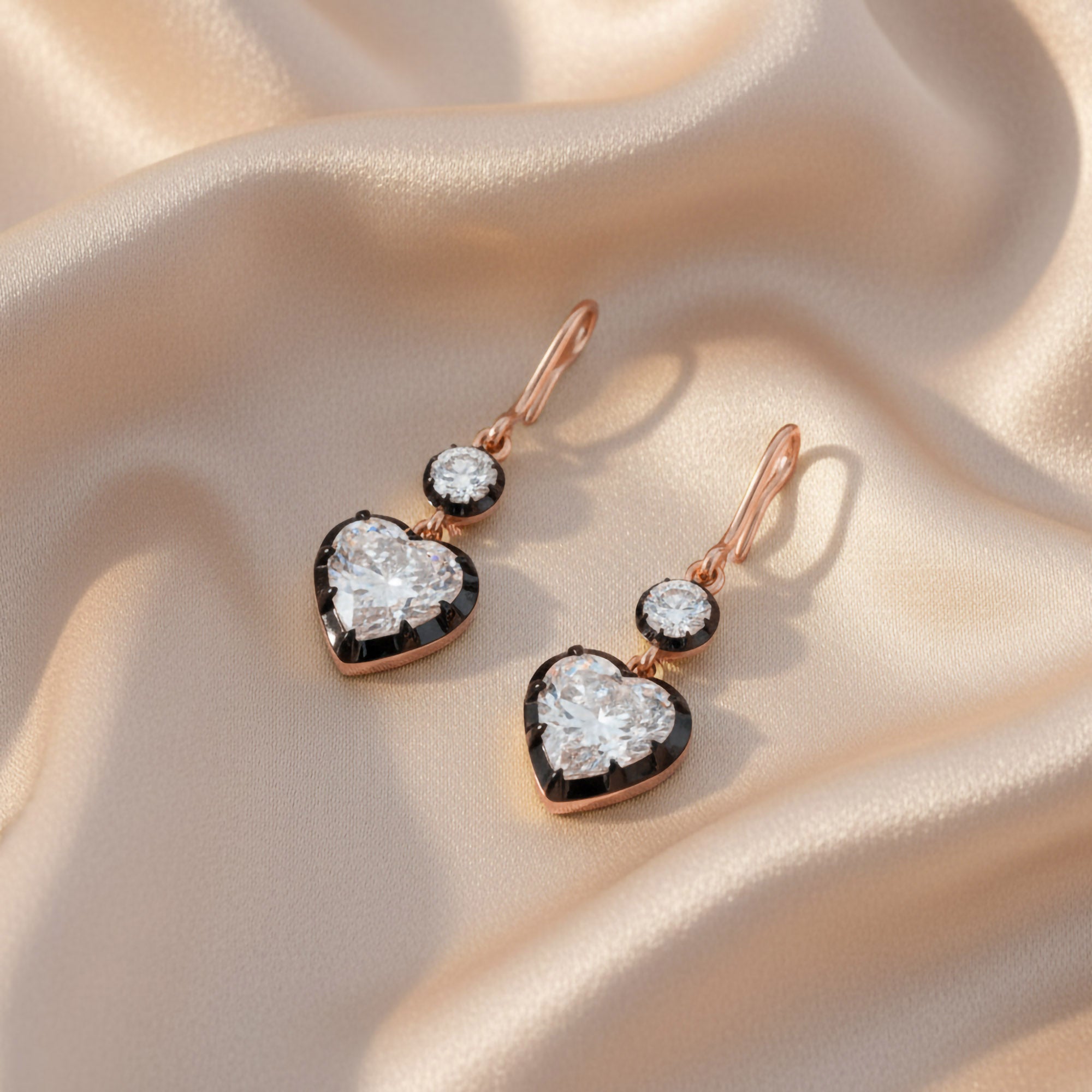 2.00 Carat Heart and Round Shape Lab Grown Diamond Hook Dangle Earrings