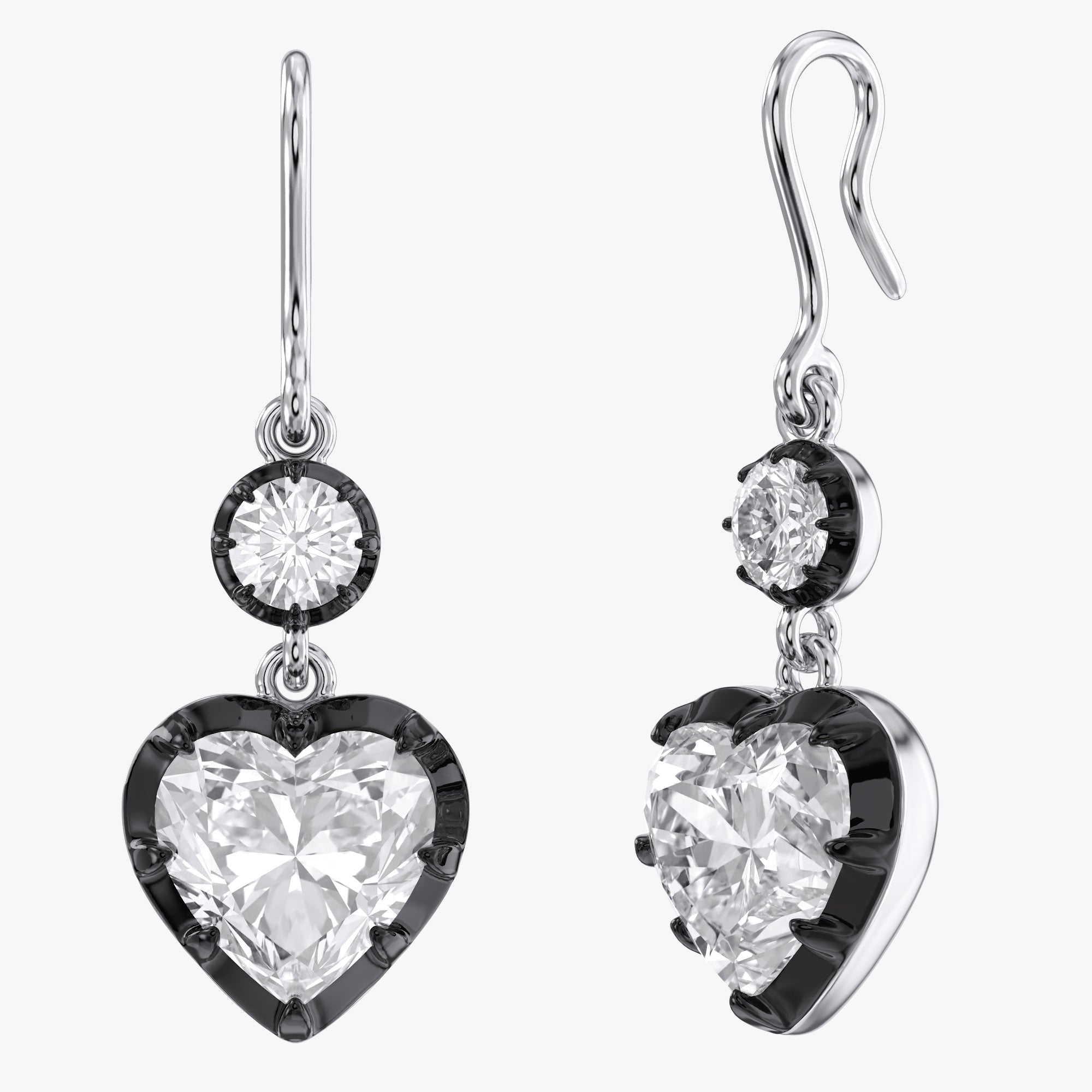 2.00 Carat Heart and Round Shape Lab Grown Diamond Hook Dangle Earrings
