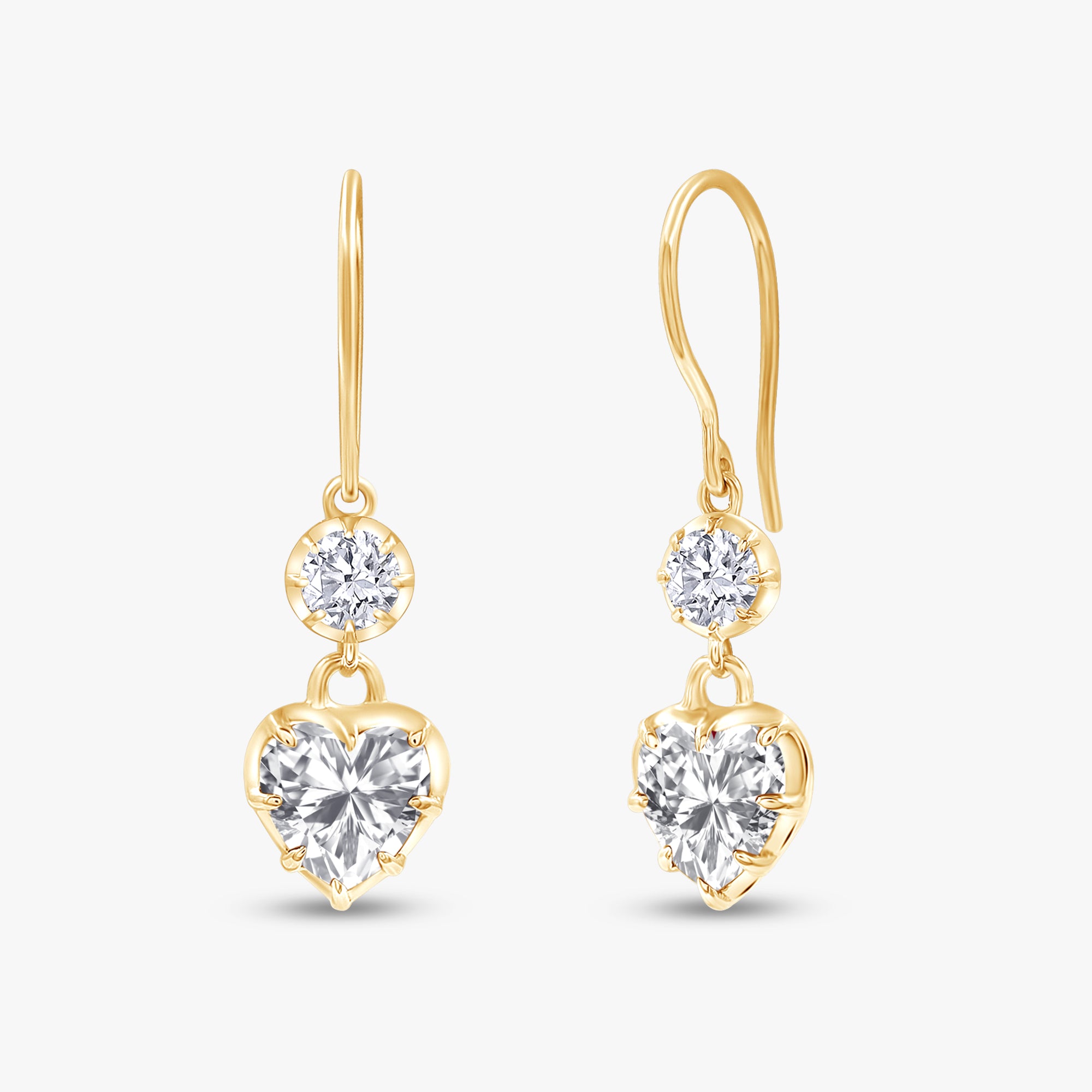 2.00 Carat Heart and Round Shape Lab Grown Diamond Hook Dangle Earrings