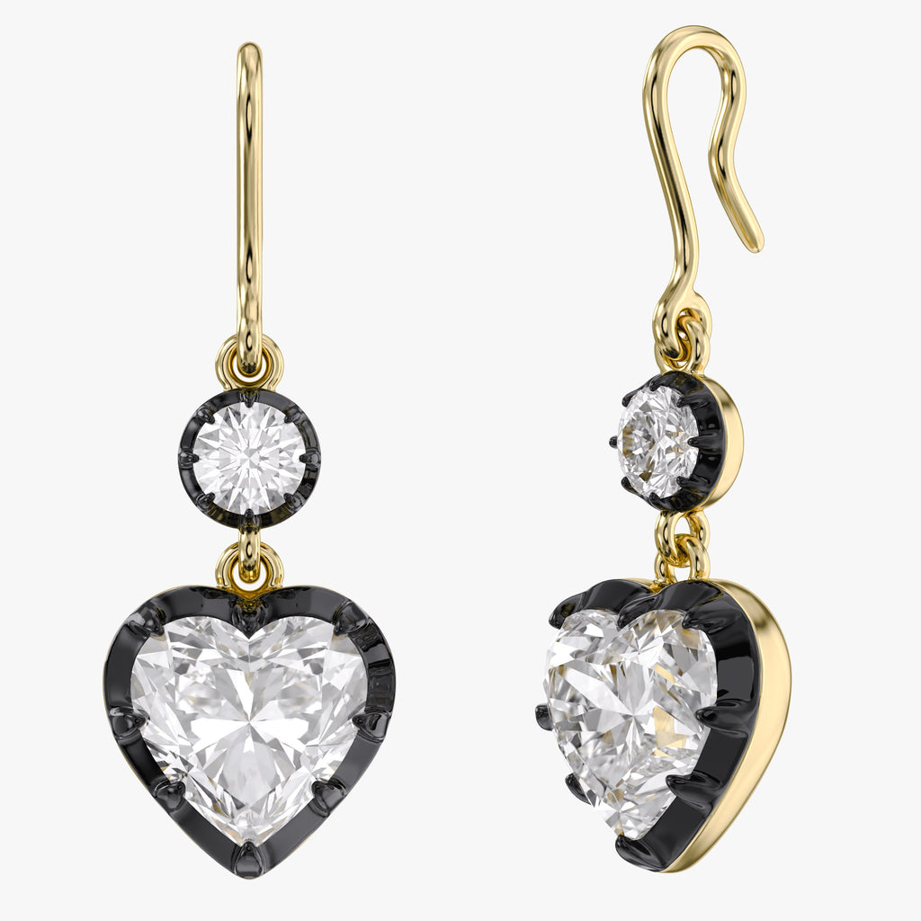 2.00 Carat Heart and Round Shape Lab Grown Diamond Hook Dangle Earrings